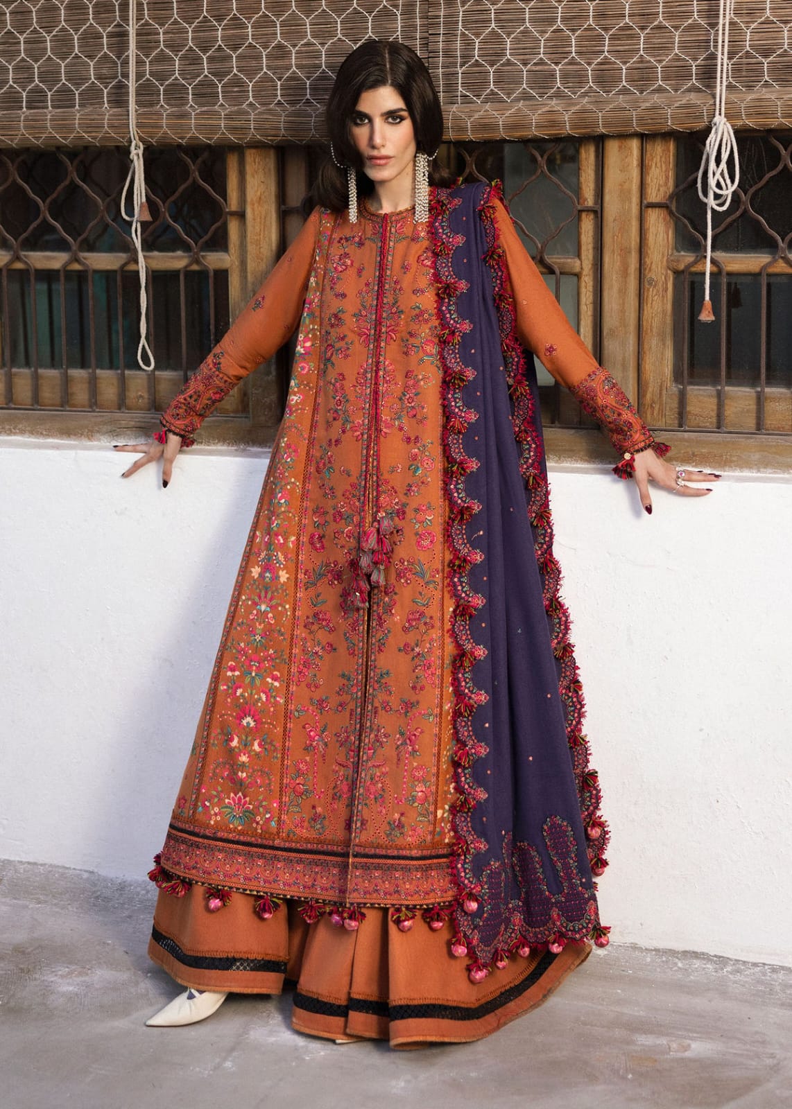 3 Piece Unstitched Embroidered Dhanak Suit