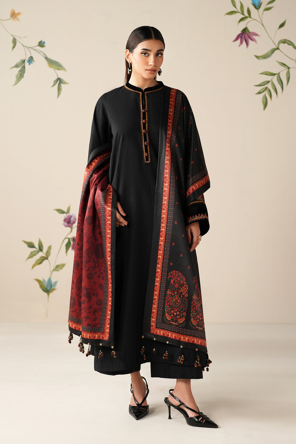 3 Piece Unstitched Embroidered Dhanak Suit BQ-145