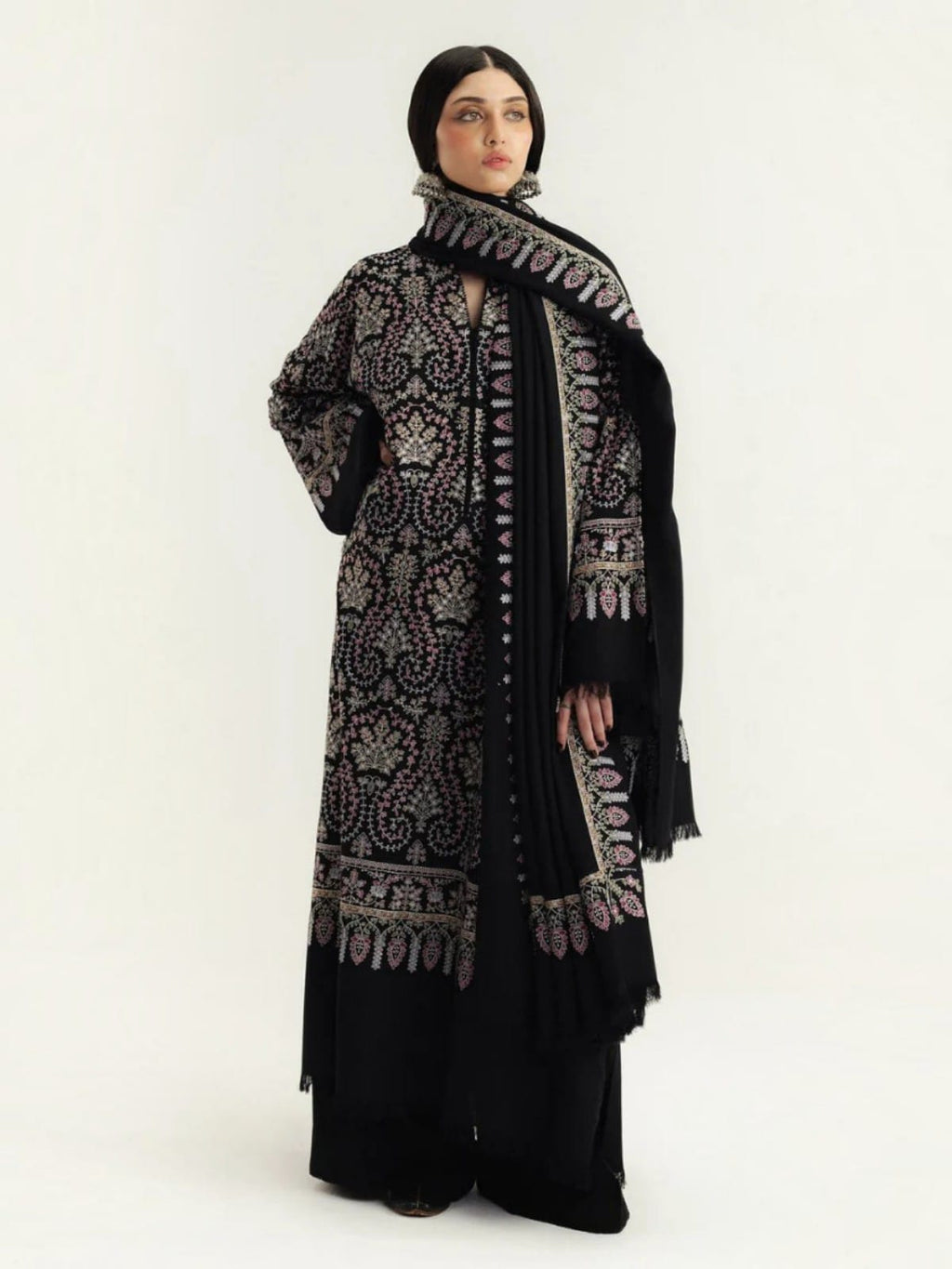 3 Piece Unstitched Embroidered Dhanak Suit ZS-3120