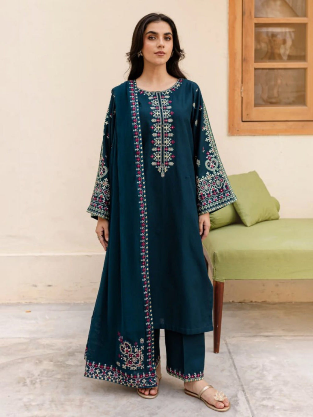 3 Piece Unstitched Embroidered Dhanak Suit LM-585
