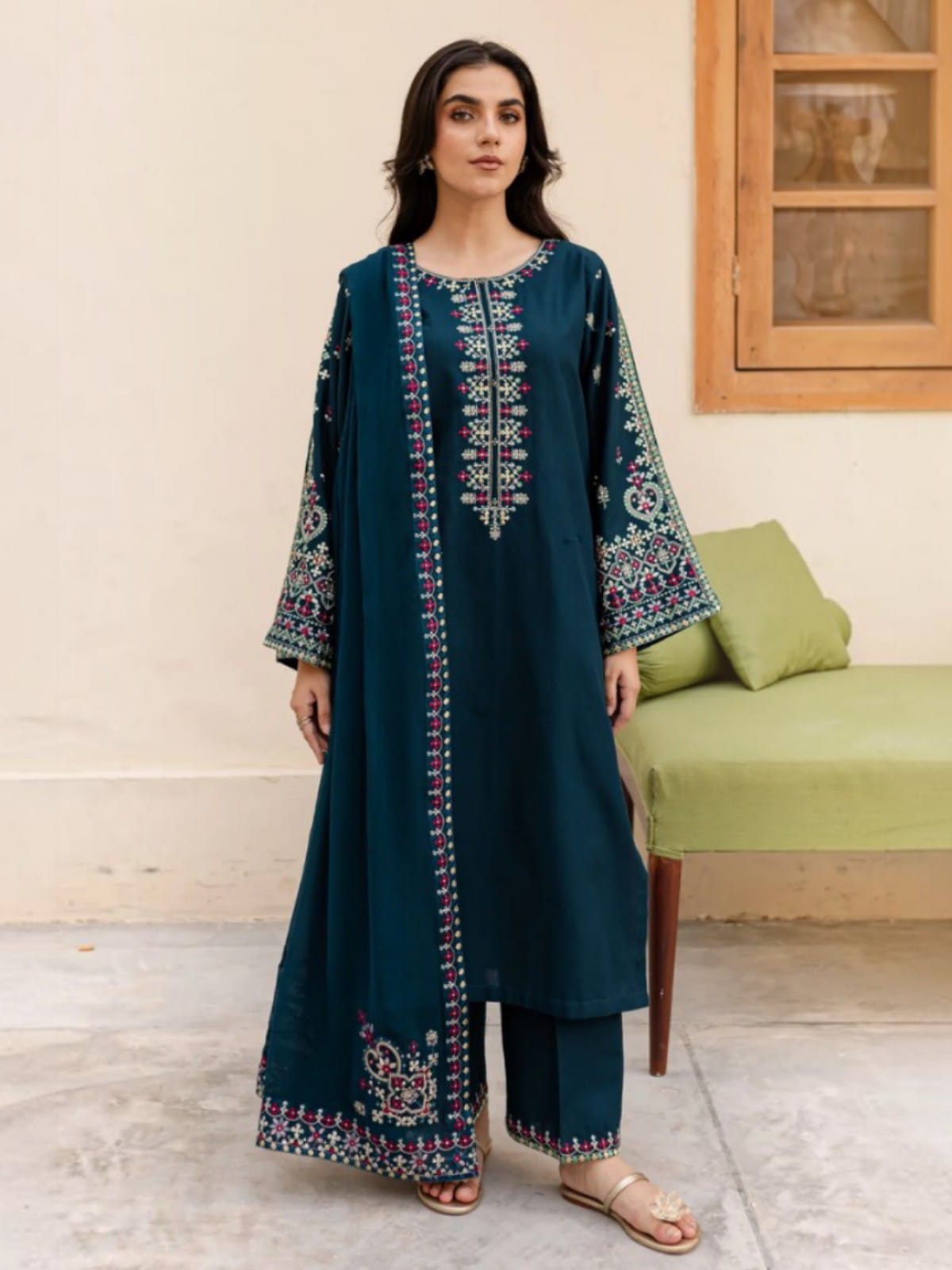 3 Piece Unstitched Embroidered Dhanak Suit LM-585