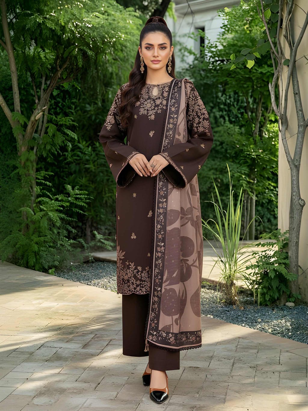 3 Piece Unstitched Embroidered Dhanak Suit BQ-140