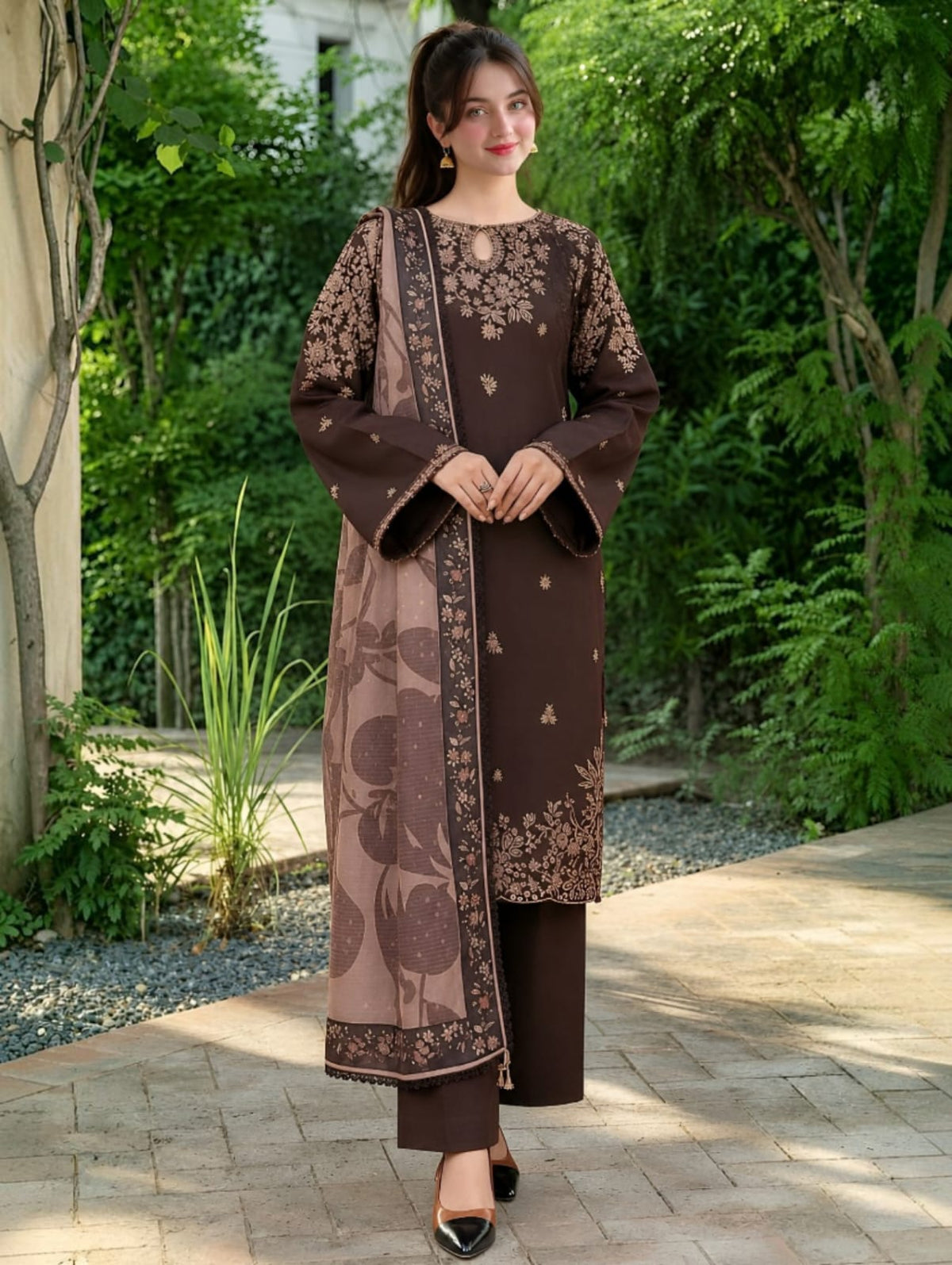 3 Piece Unstitched Embroidered Dhanak Suit BQ-140