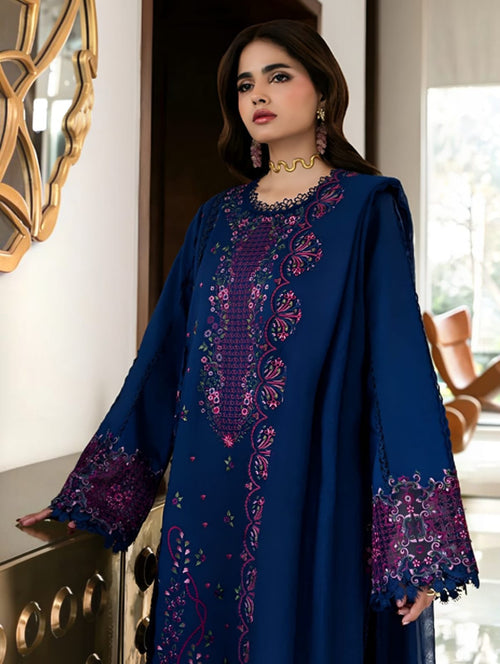 3 Piece Unstitched Embroidered Dhanak Suit