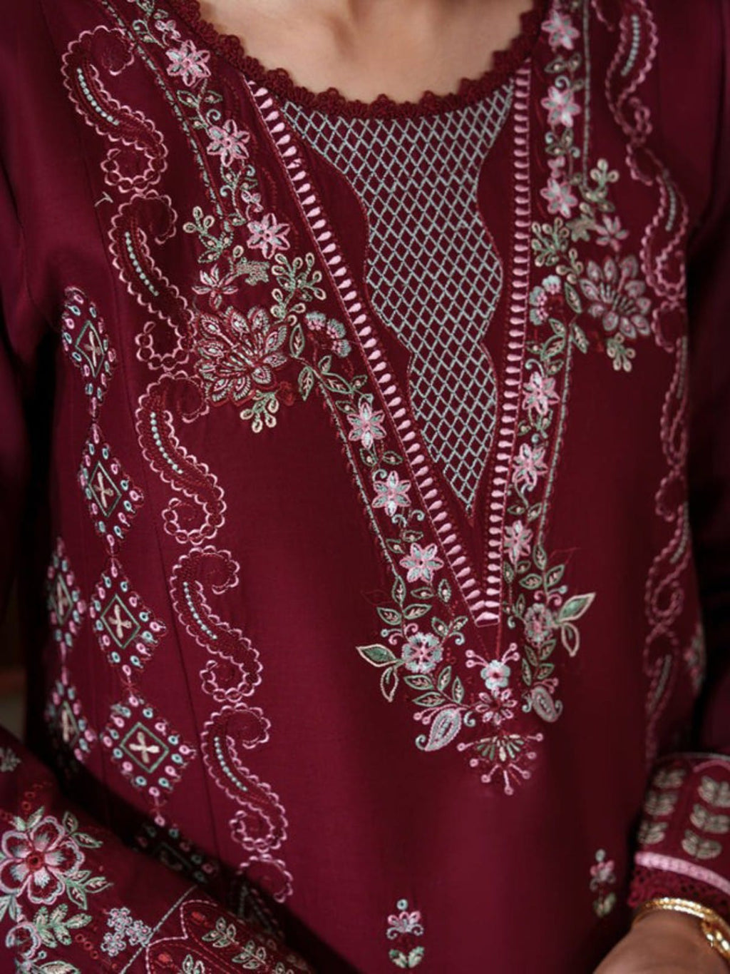 3 Piece Unstitched Embroidered Dhanak Suit CR 2970