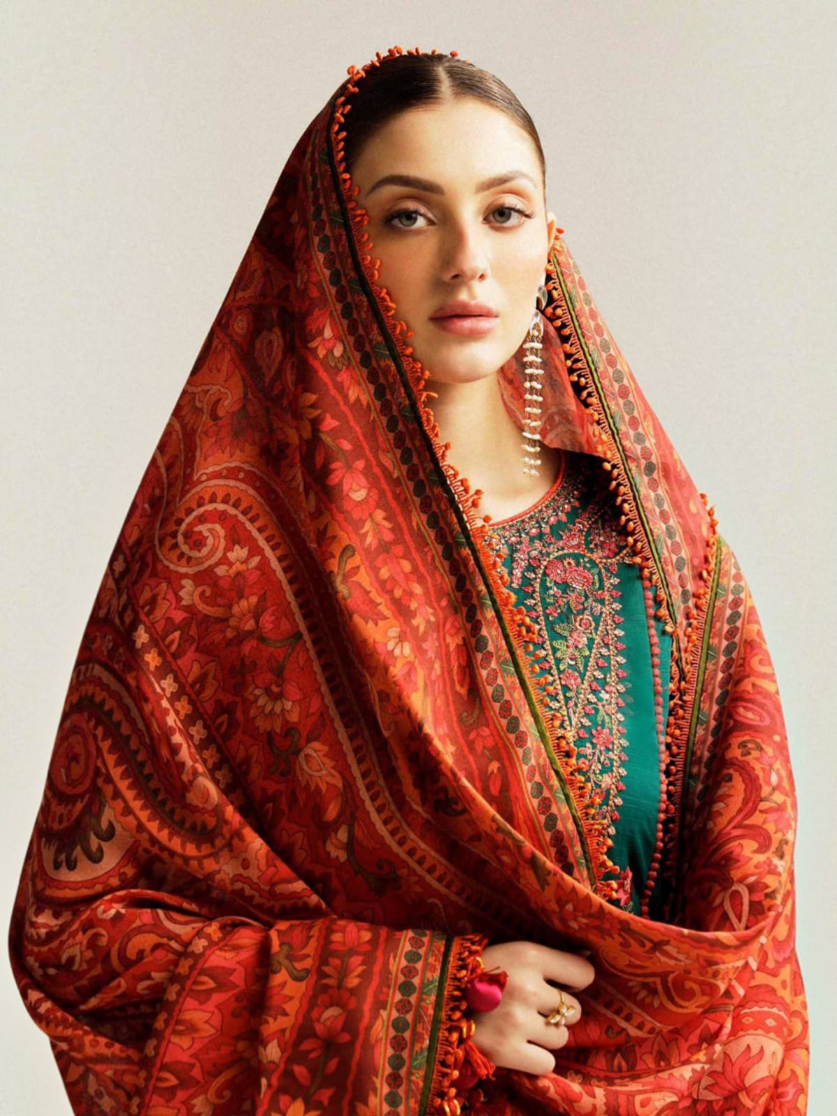 3 Piece Unstitched Embroidered Dhanak Suit