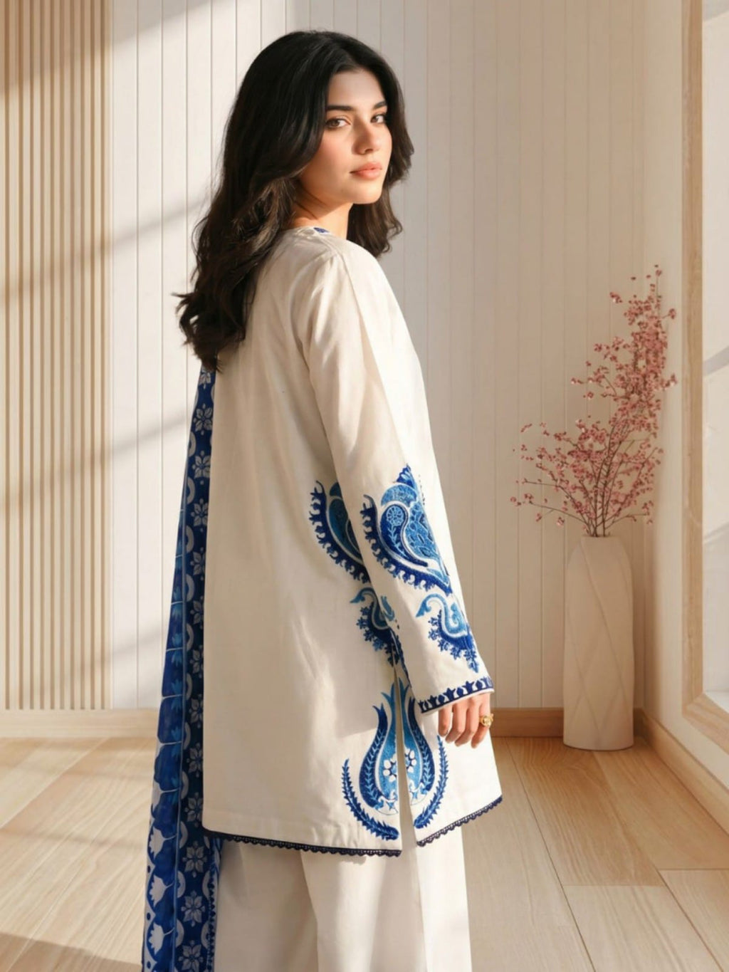 3 Piece Unstitched Embroidered Dhanak Suit LM 3105