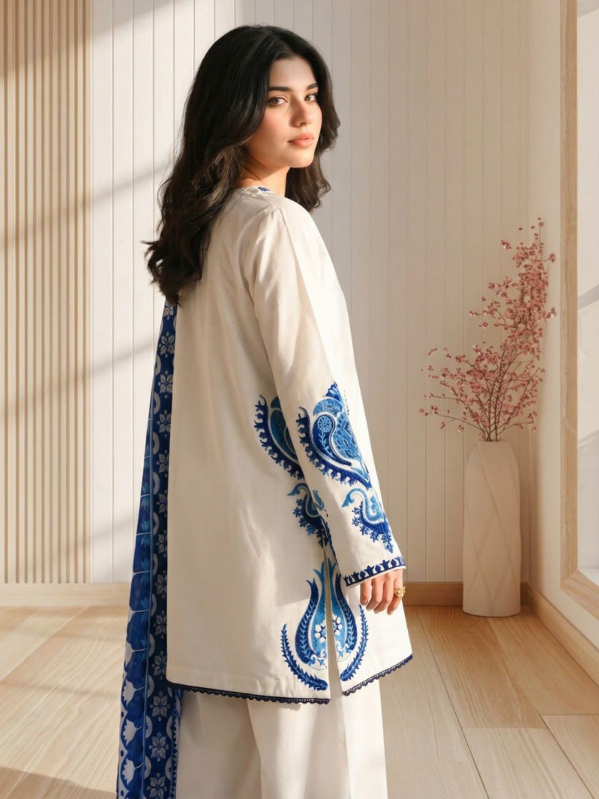 3 Piece Unstitched Embroidered Dhanak Suit LM 3105