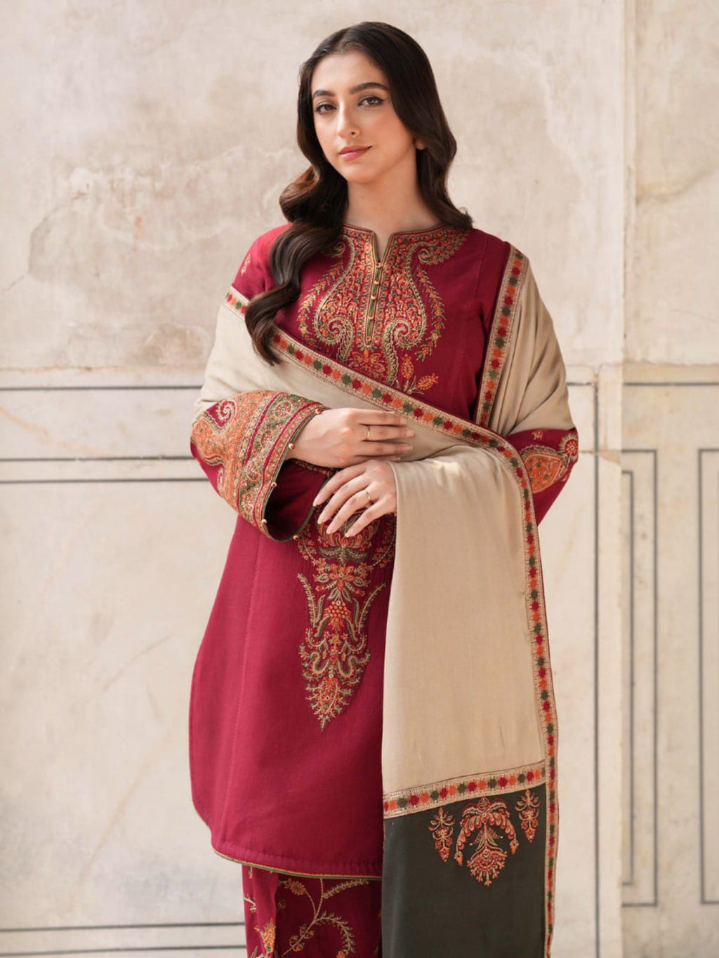 3 Piece Unstitched Embroidered Dhanak Suit JZ-3100