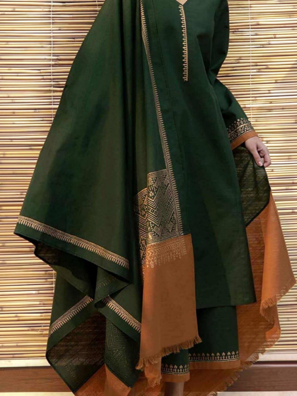 3 Piece Unstitched Embroidered Dhanak Suit BR-1075
