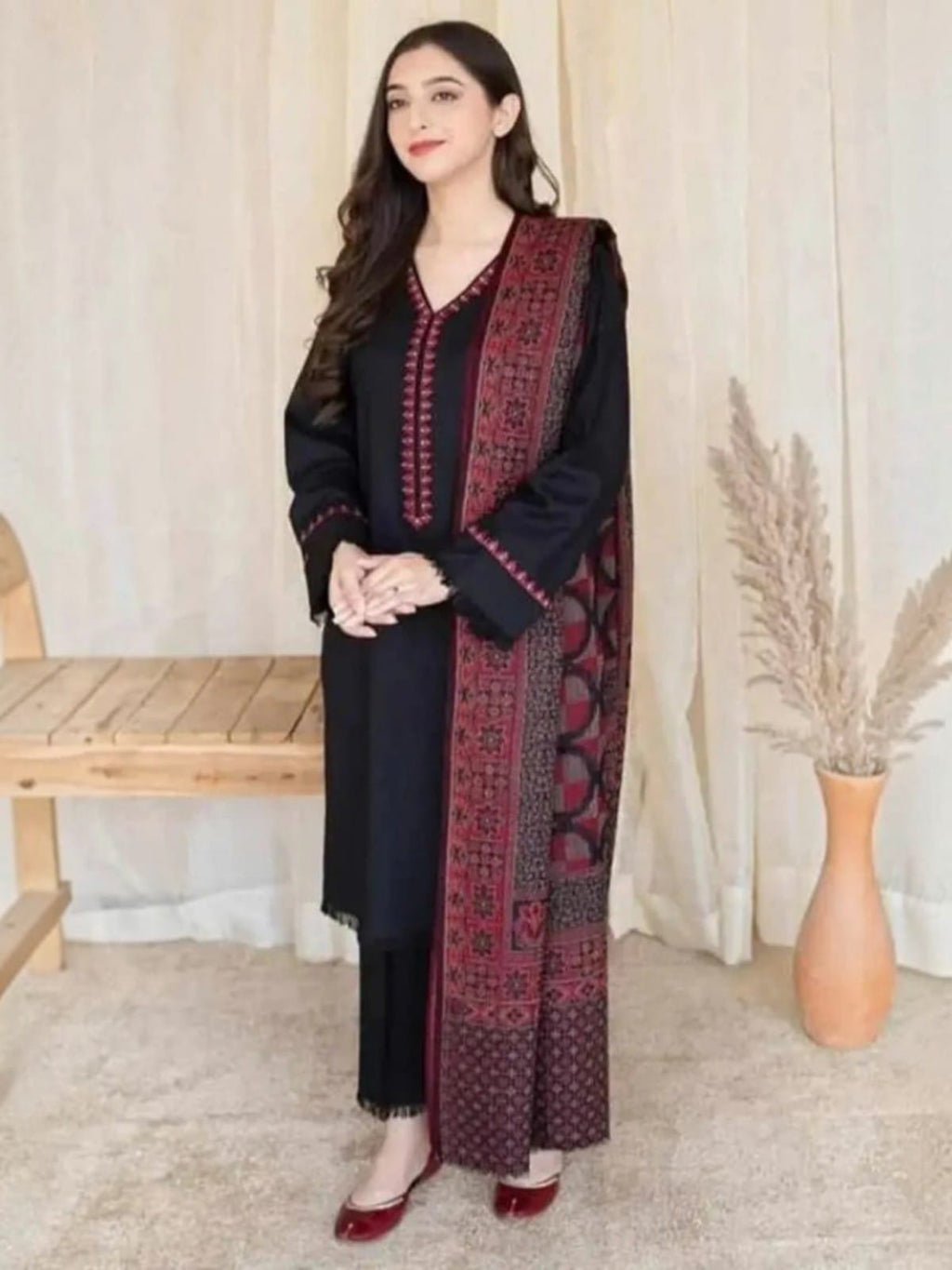 3 Piece Unstitched Embroidered Dhanak Suit BC-835