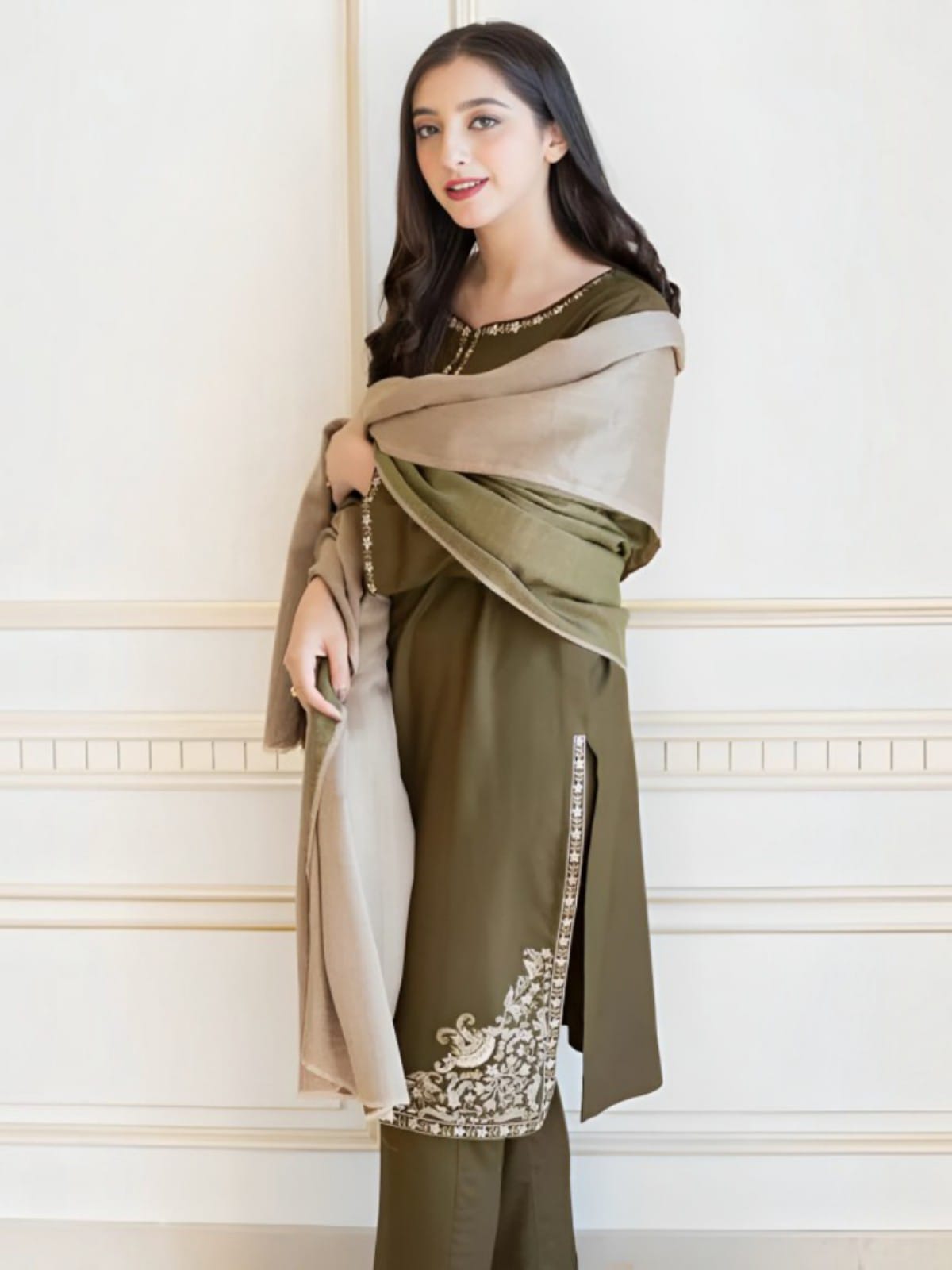 3 Piece Unstitched Embroidered Dhanak Suit AS-10