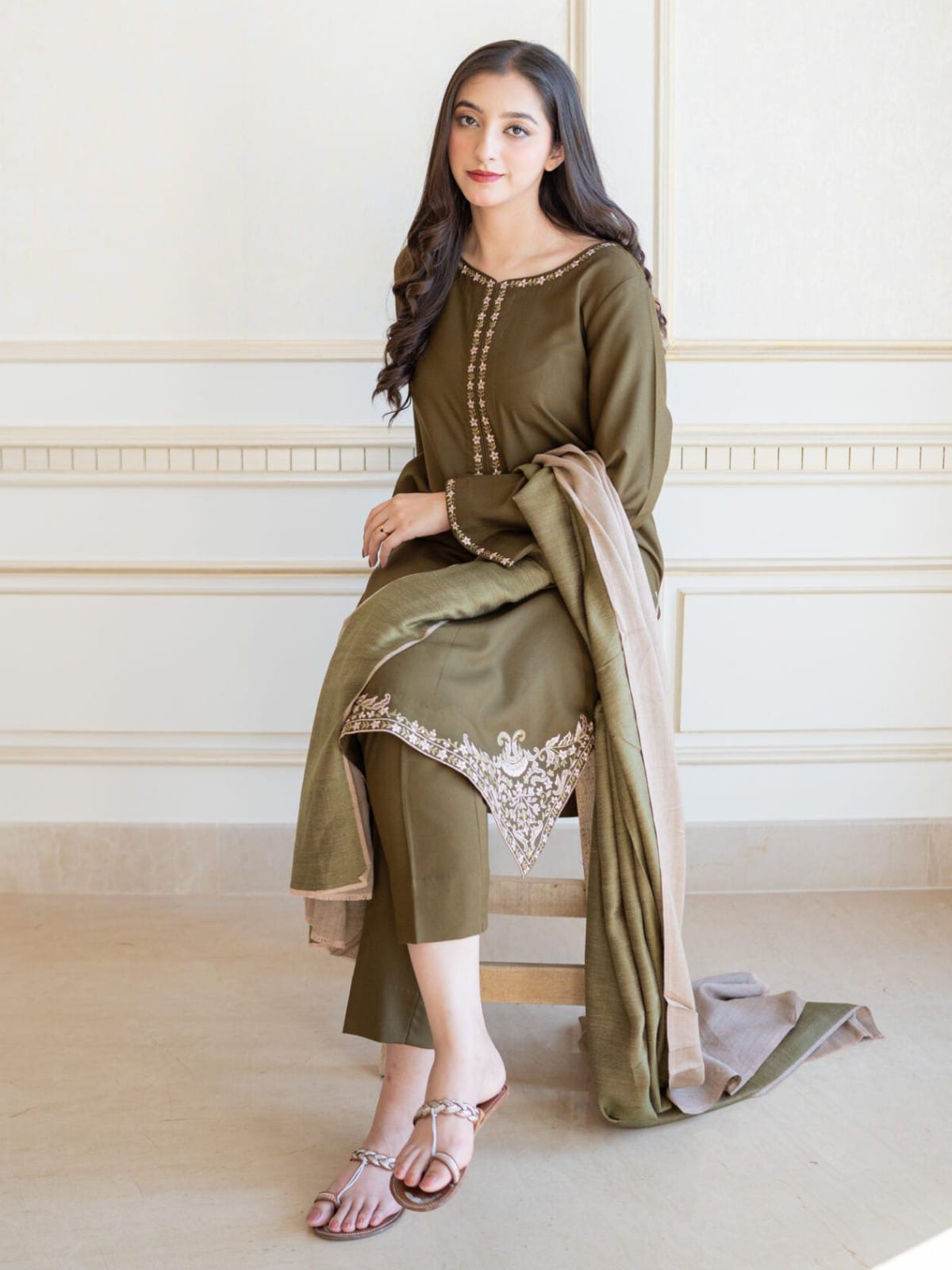 3 Piece Unstitched Embroidered Dhanak Suit AS-10