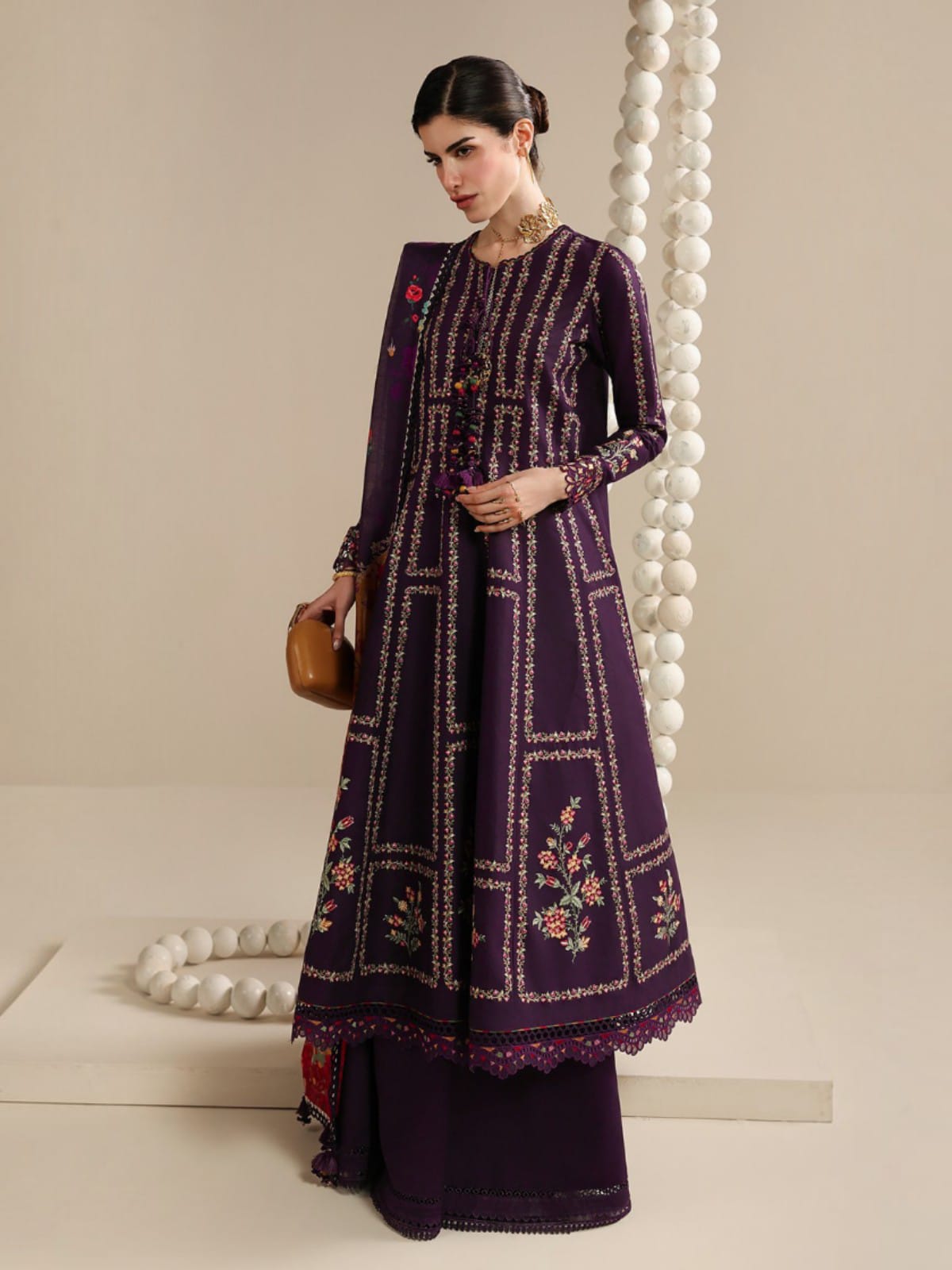 3 Piece Unstitched Embroidered Dhanak Suit JZ-3065