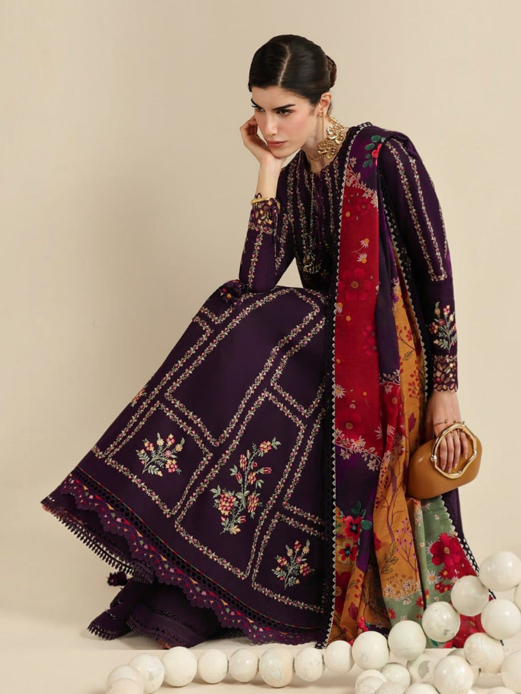 3 Piece Unstitched Embroidered Dhanak Suit JZ-3065