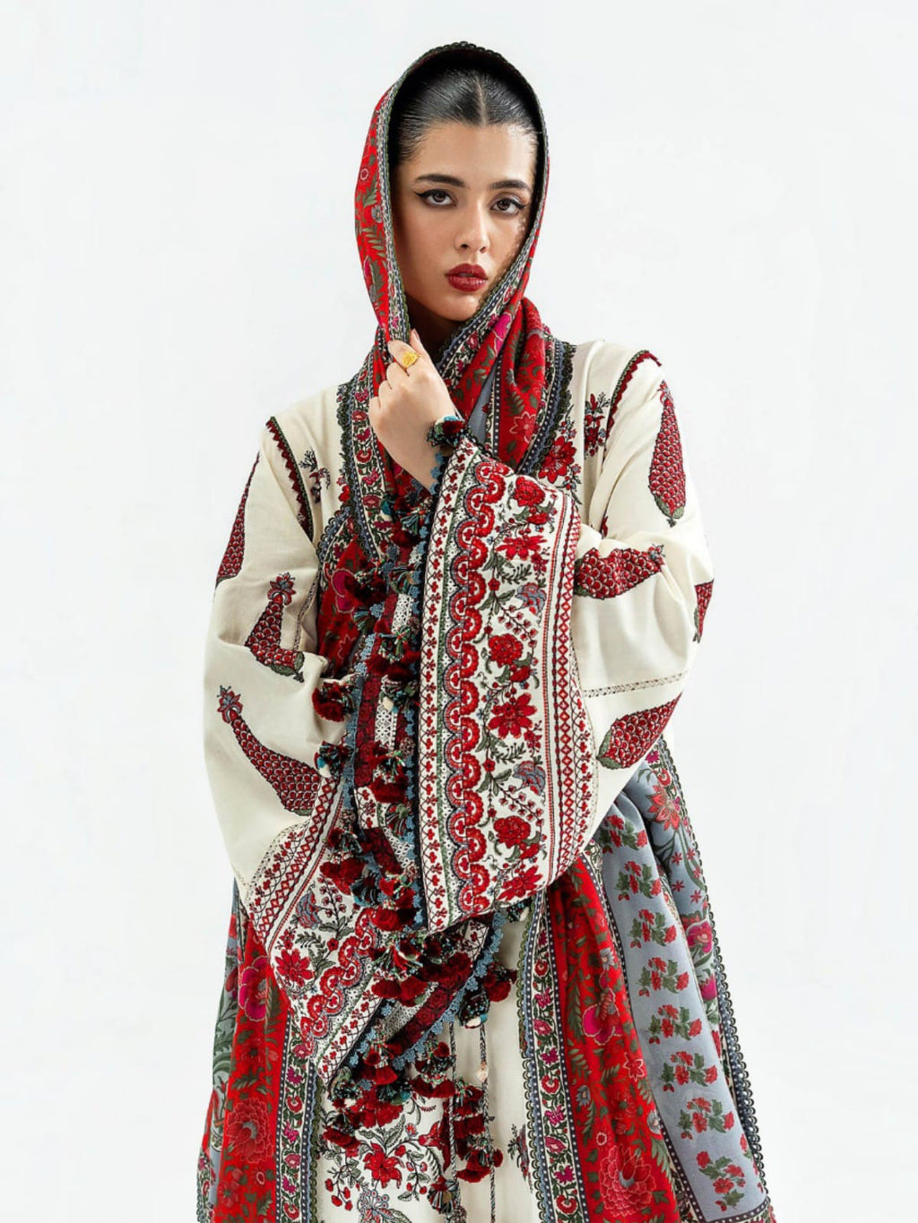 3 Piece Unstitched Embroidered Dhanak Suit HR-3145