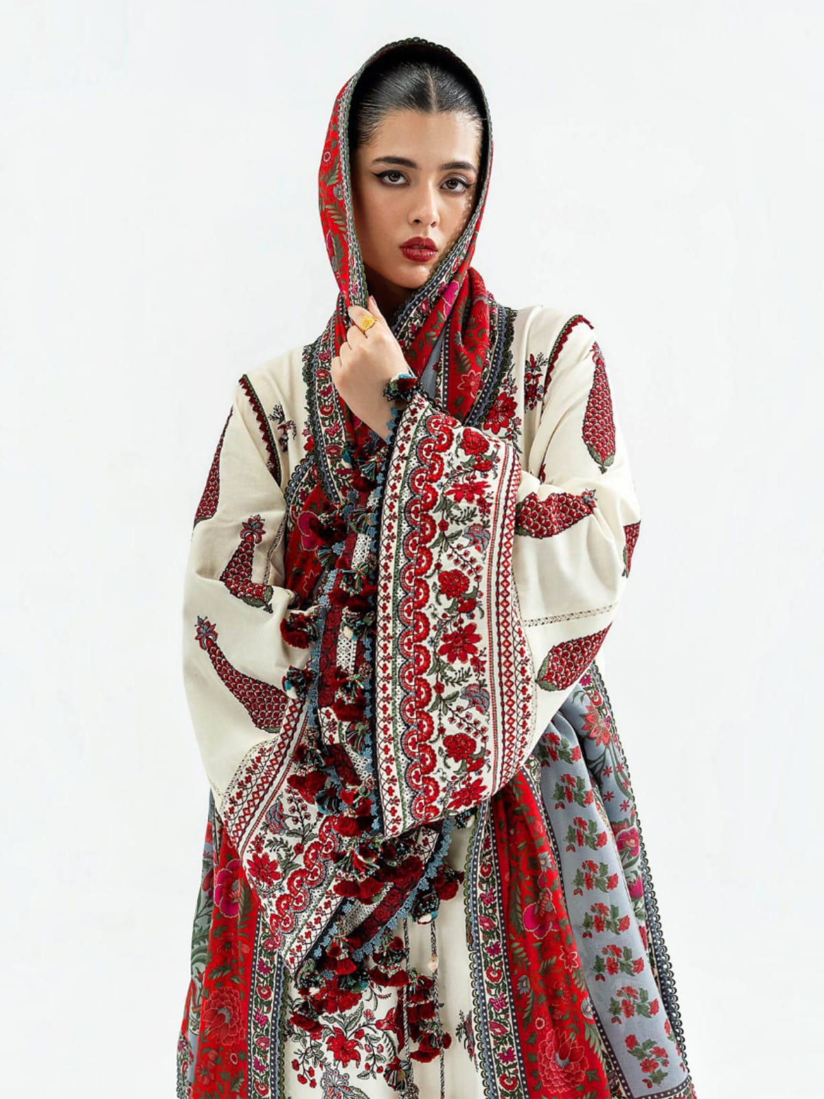 3 Piece Unstitched Embroidered Dhanak Suit HR-3145