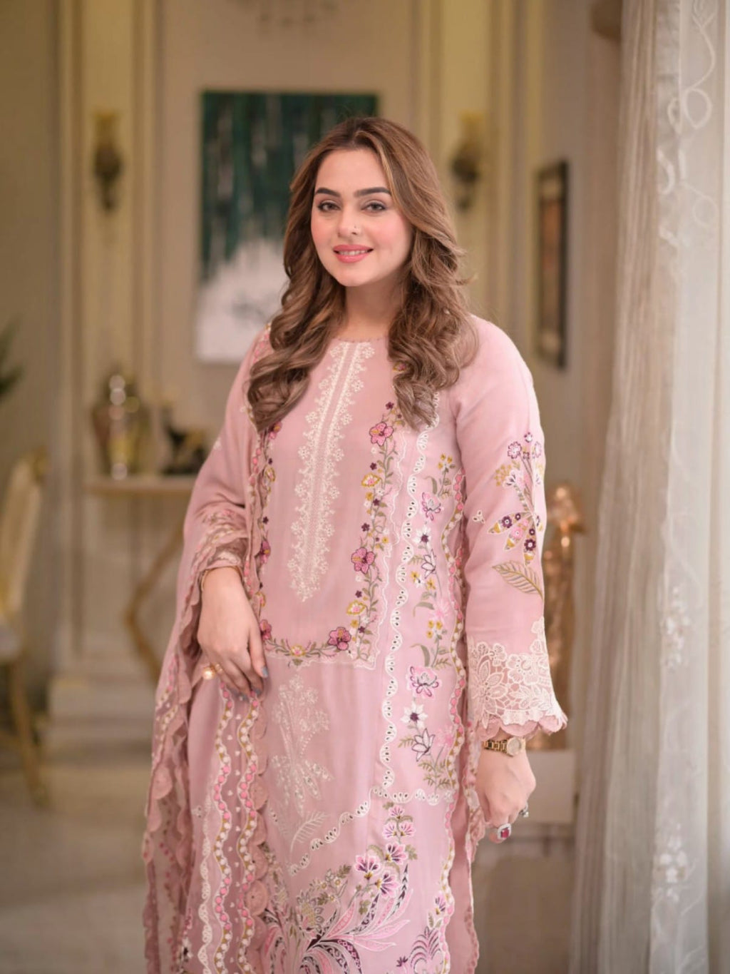 3 Piece Unstitched Embroidered Dhanak Suit AS-2735