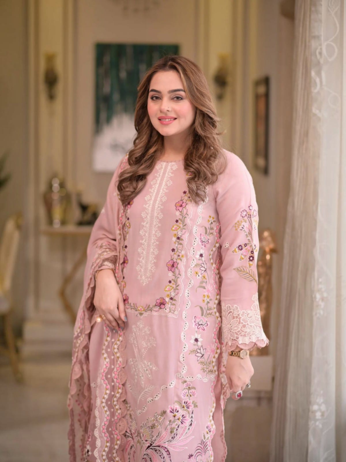 3 Piece Unstitched Embroidered Dhanak Suit AS-2735