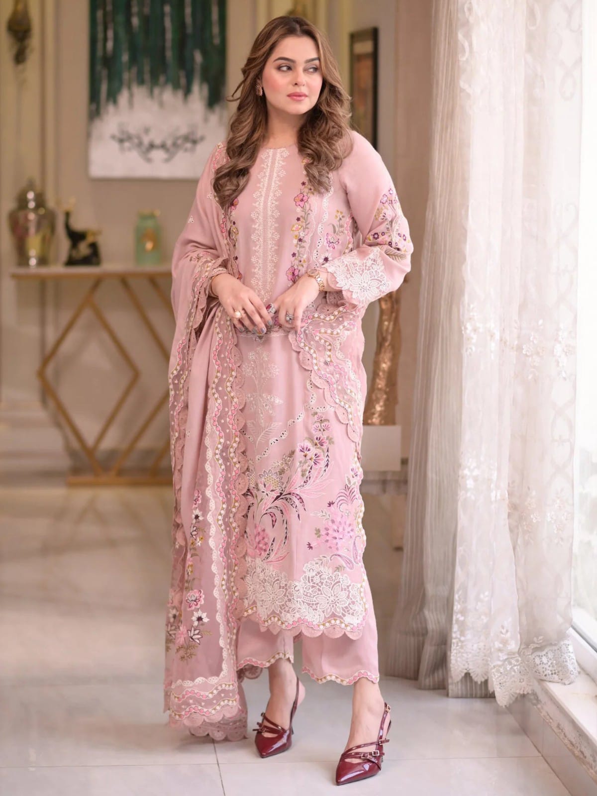3 Piece Unstitched Embroidered Dhanak Suit AS-2735