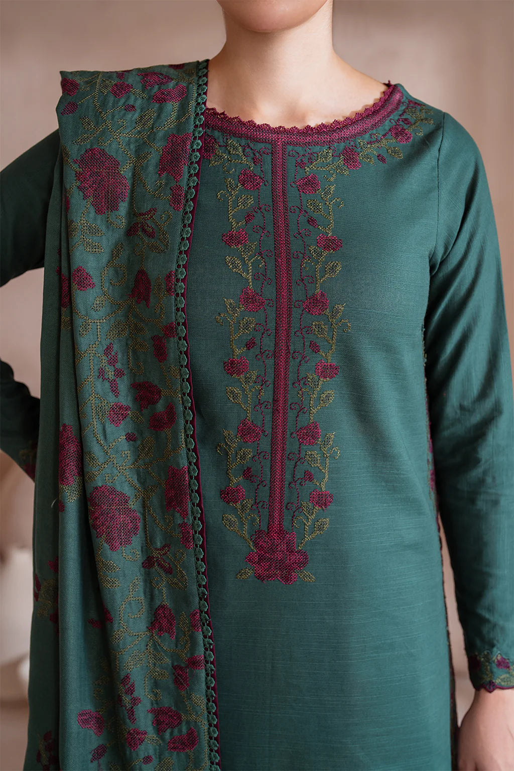 3 Piece Unstitched Embroidered Dhanak Suit IZ-2925