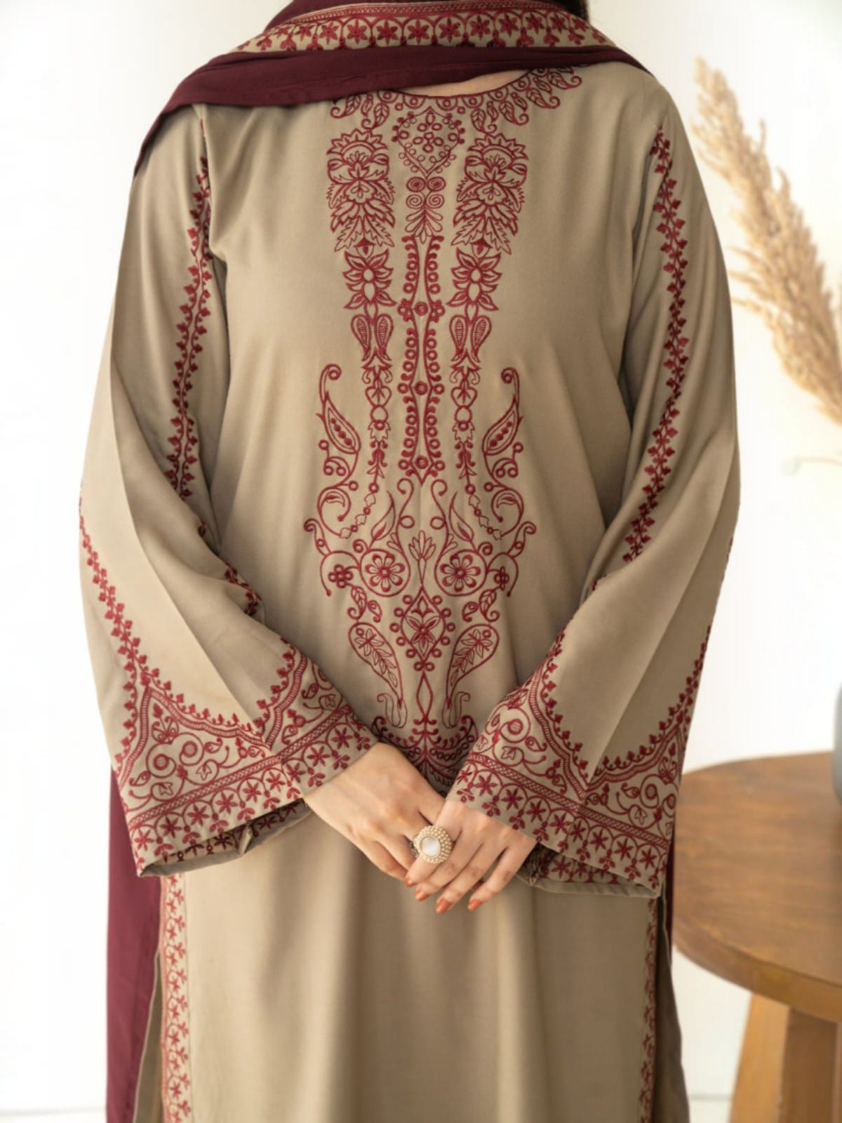 3 Piece Unstitched Embroidered Dhanak Suit KD-910