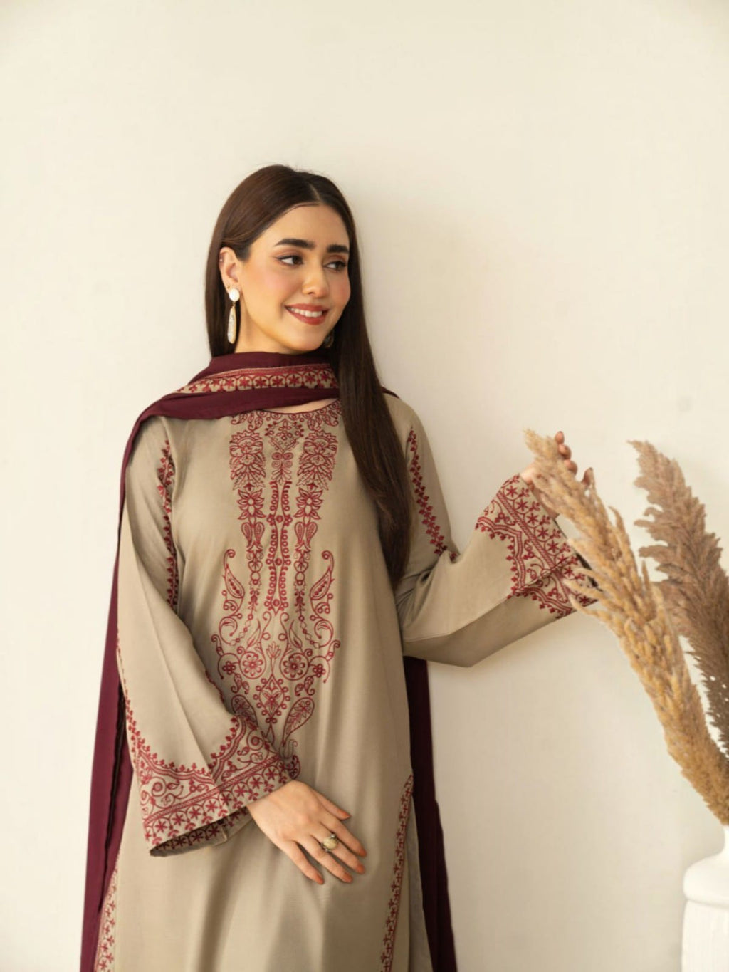 3 Piece Unstitched Embroidered Dhanak Suit KD-910