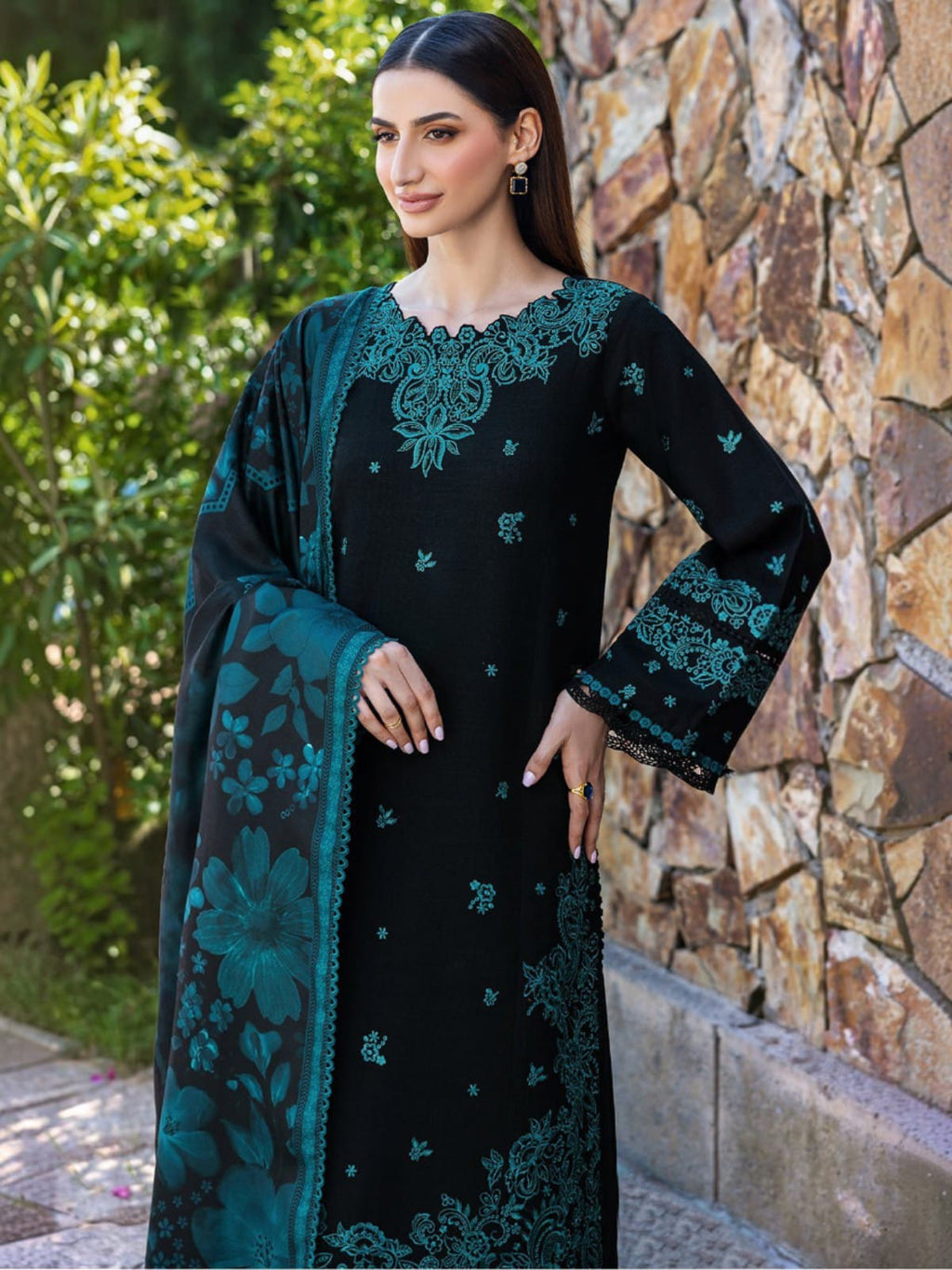 3 Piece Unstitched Embroidered Dhanak Suit BQ-150