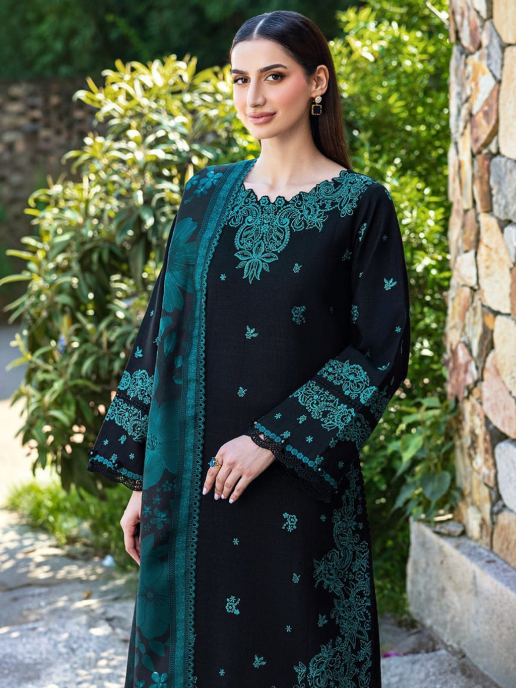 3 Piece Unstitched Embroidered Dhanak Suit BQ-150