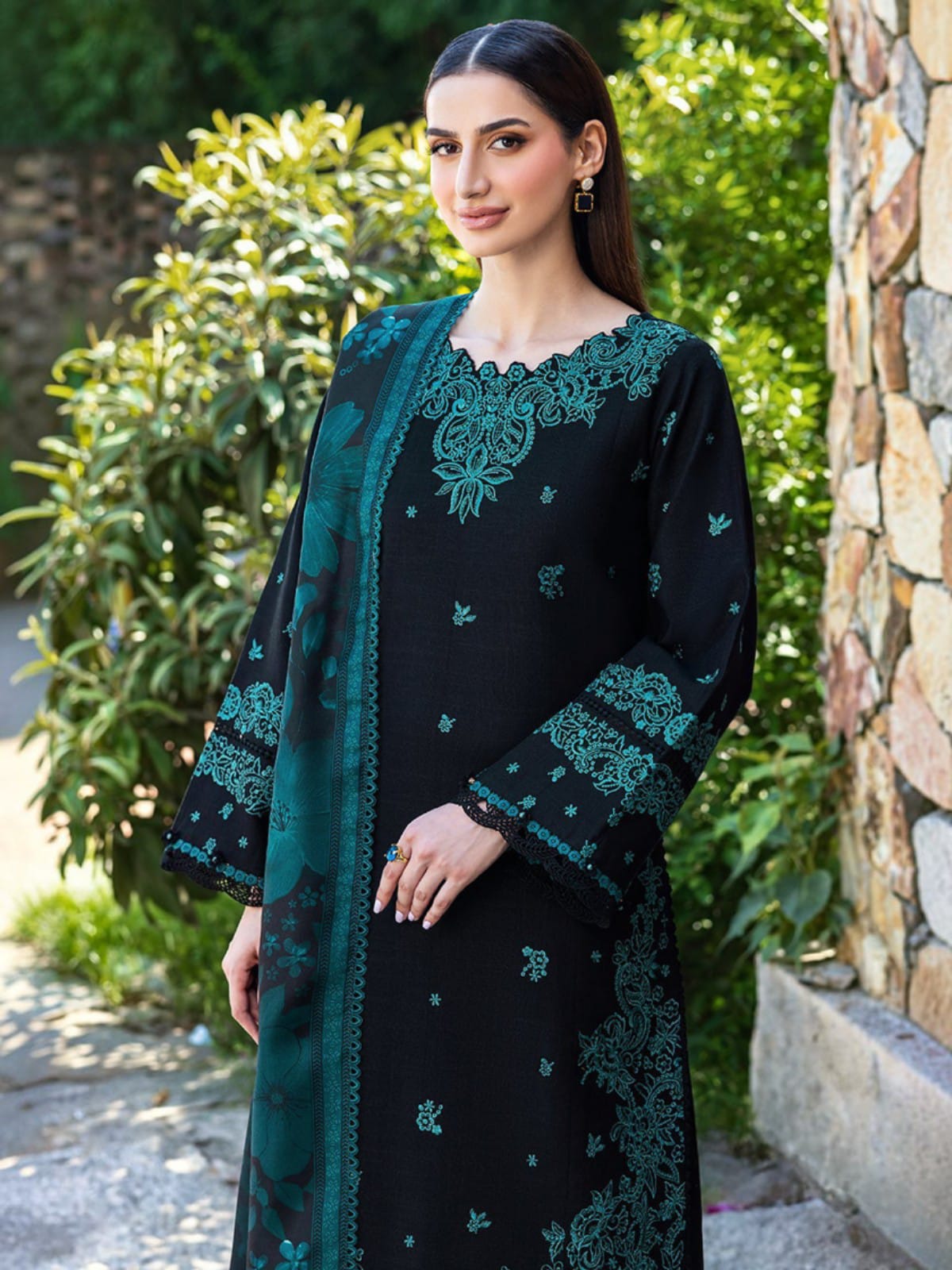 3 Piece Unstitched Embroidered Dhanak Suit BQ-150