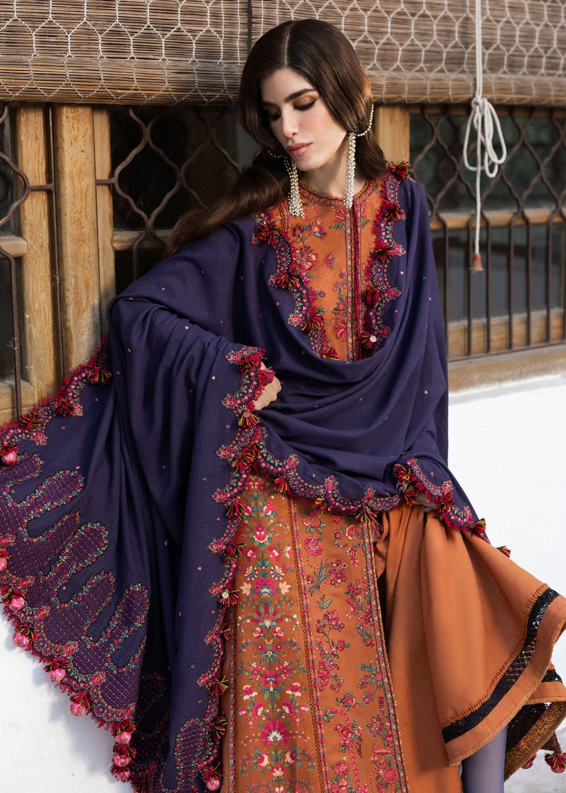 3 Piece Unstitched Embroidered Dhanak Suit