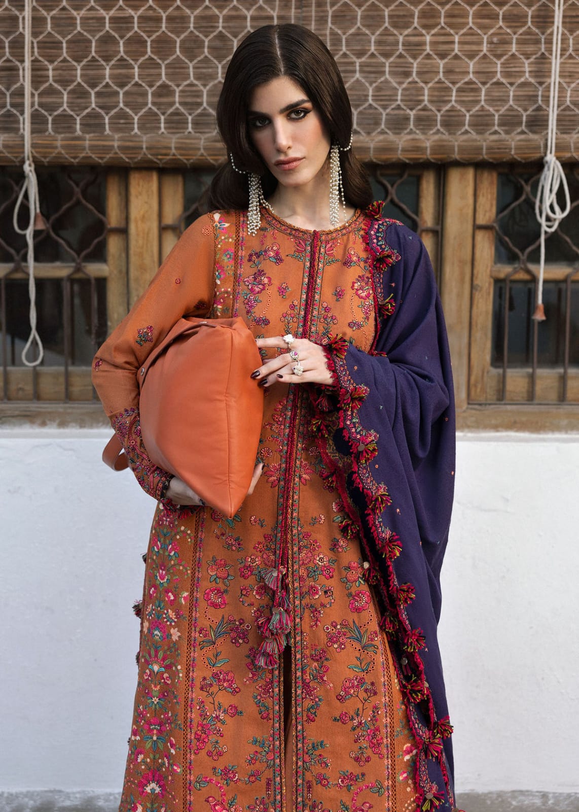 3 Piece Unstitched Embroidered Dhanak Suit