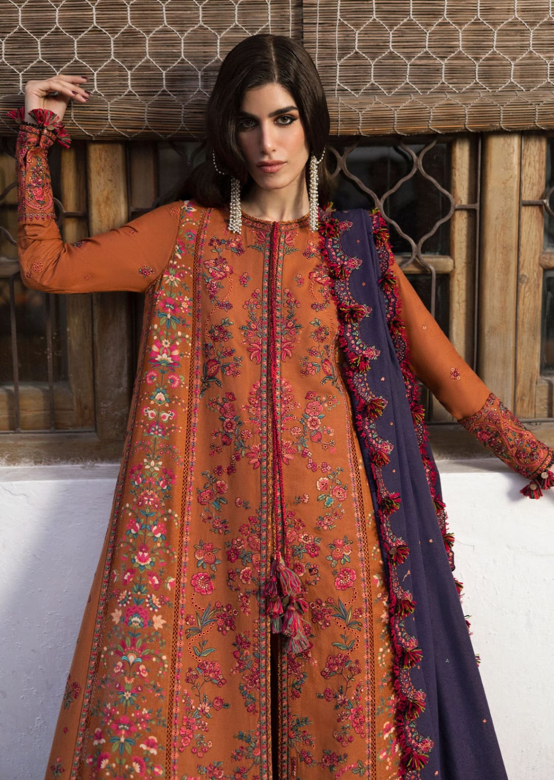 3 Piece Unstitched Embroidered Dhanak Suit