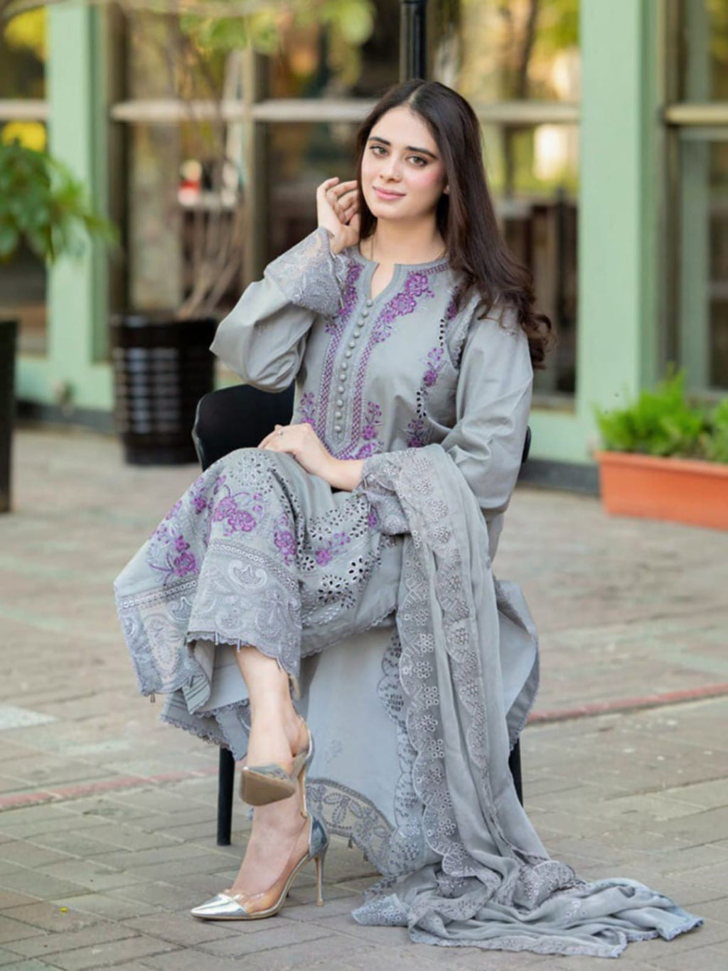 3 Piece Unstitched Embroidered Dhanak Suit