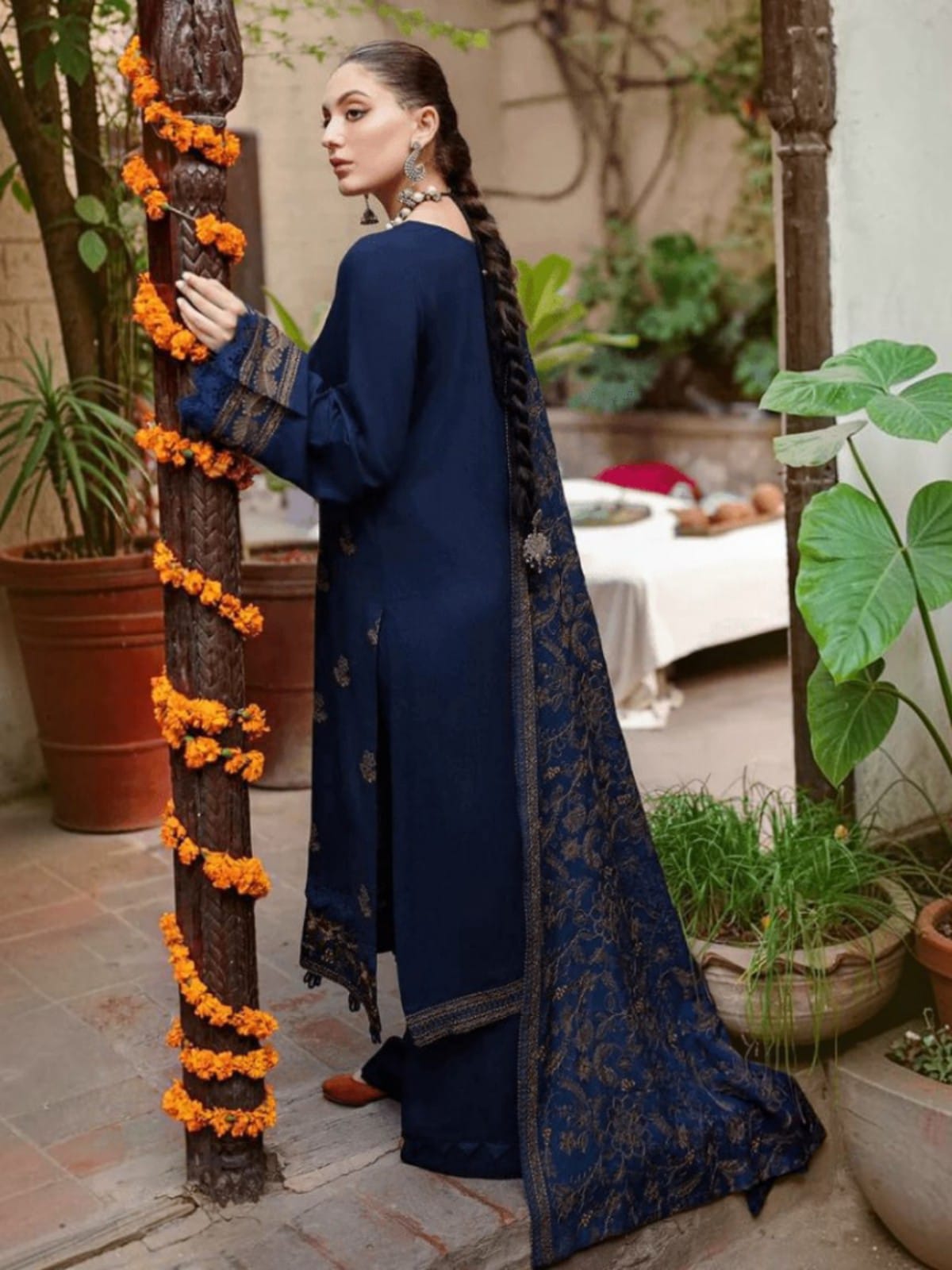 3 Piece Unstitched Embroidered Dhanak Suit