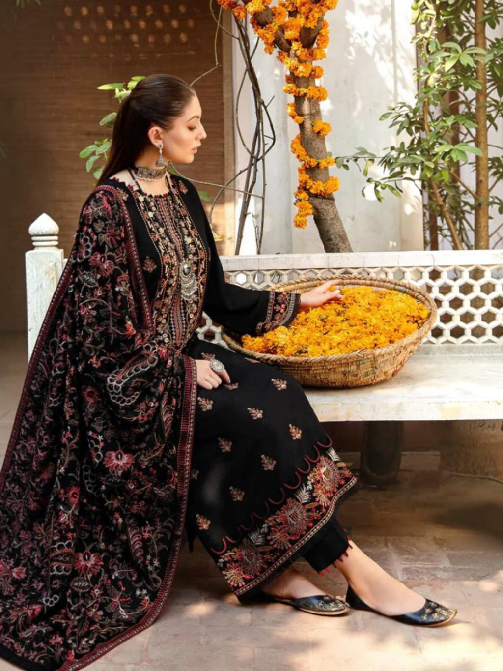 3 Piece Unstitched Embroidered Dhanak Suit