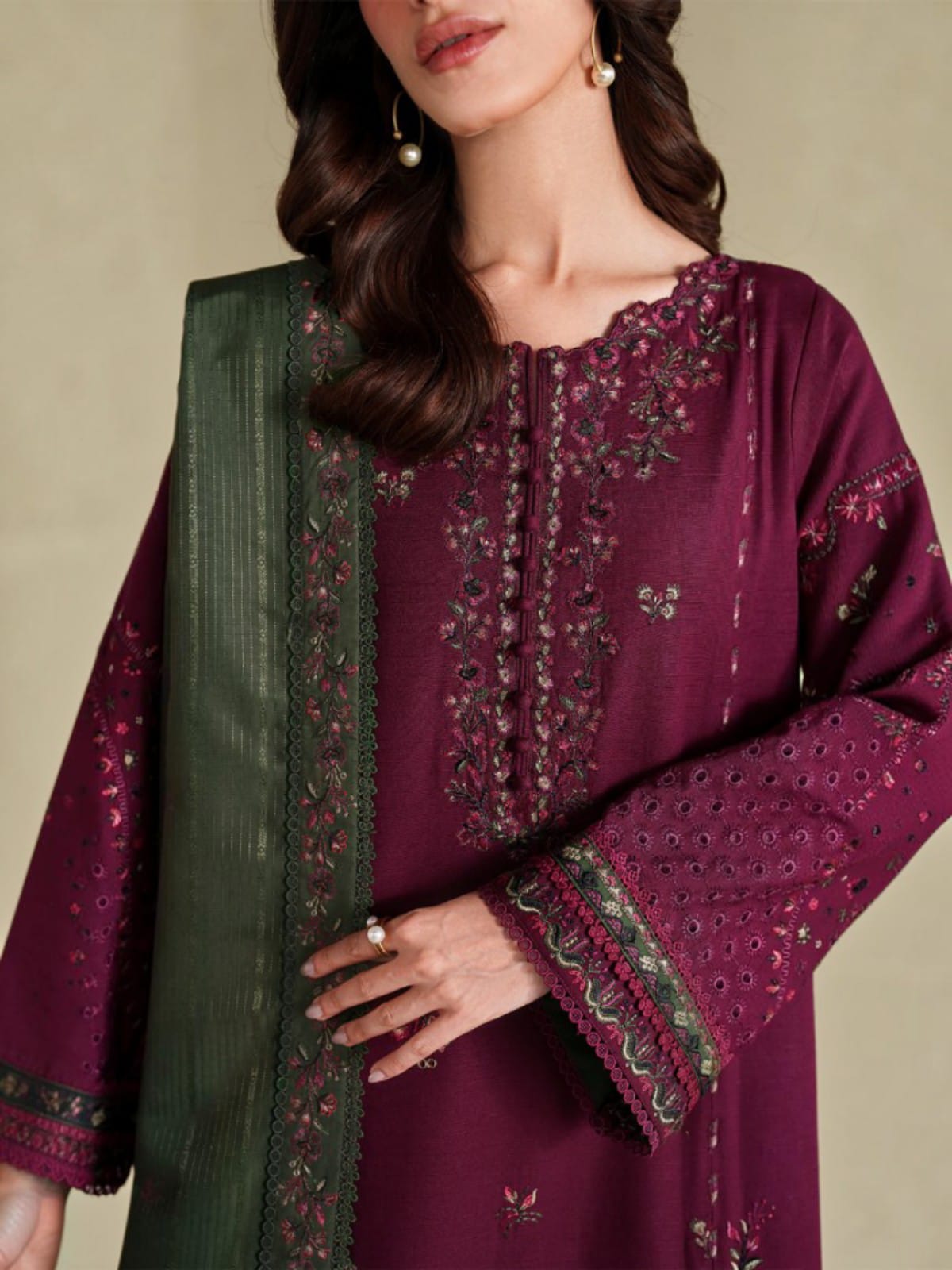 3 Piece Unstitched Embroidered Dhanak Suit IZ-2705