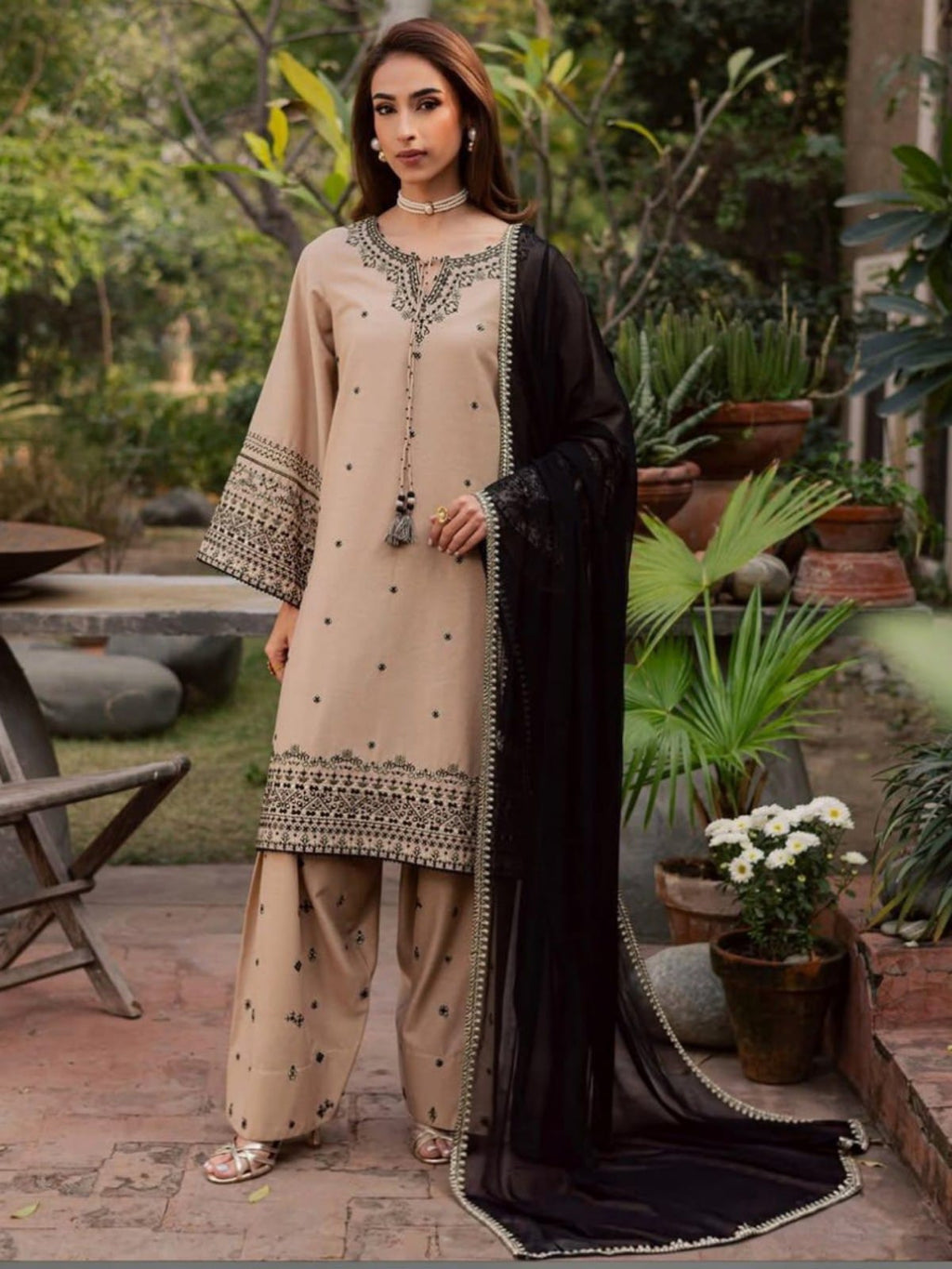 3 Piece Unstitched Embroidered Dhanak Suit BT-2985