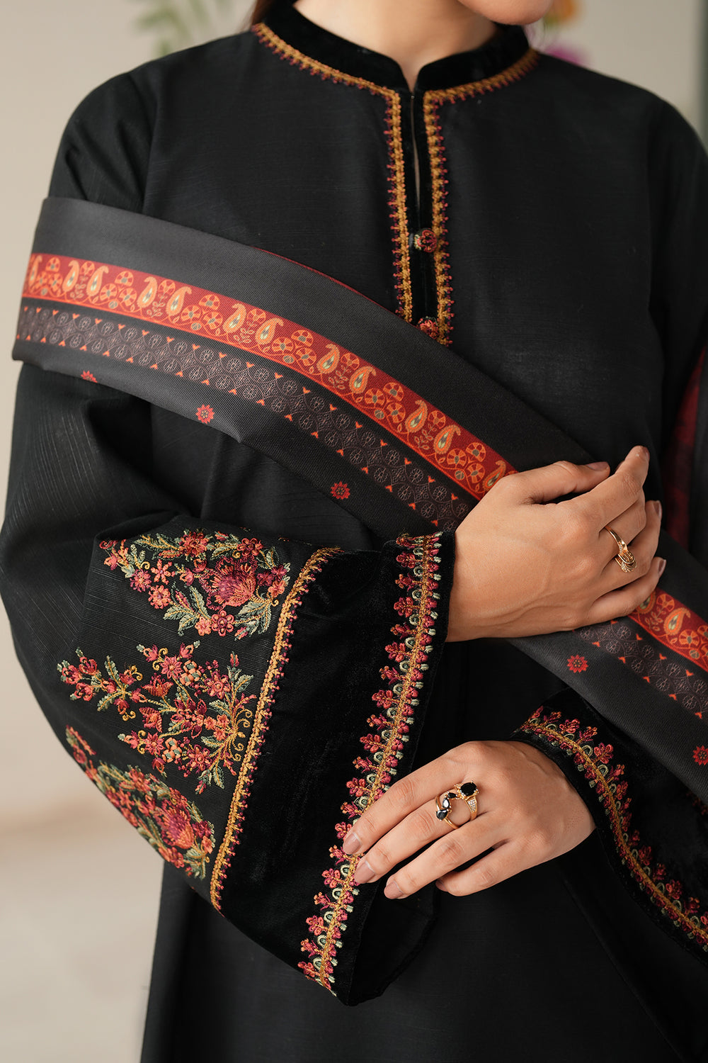 3 Piece Unstitched Embroidered Dhanak Suit BQ-145