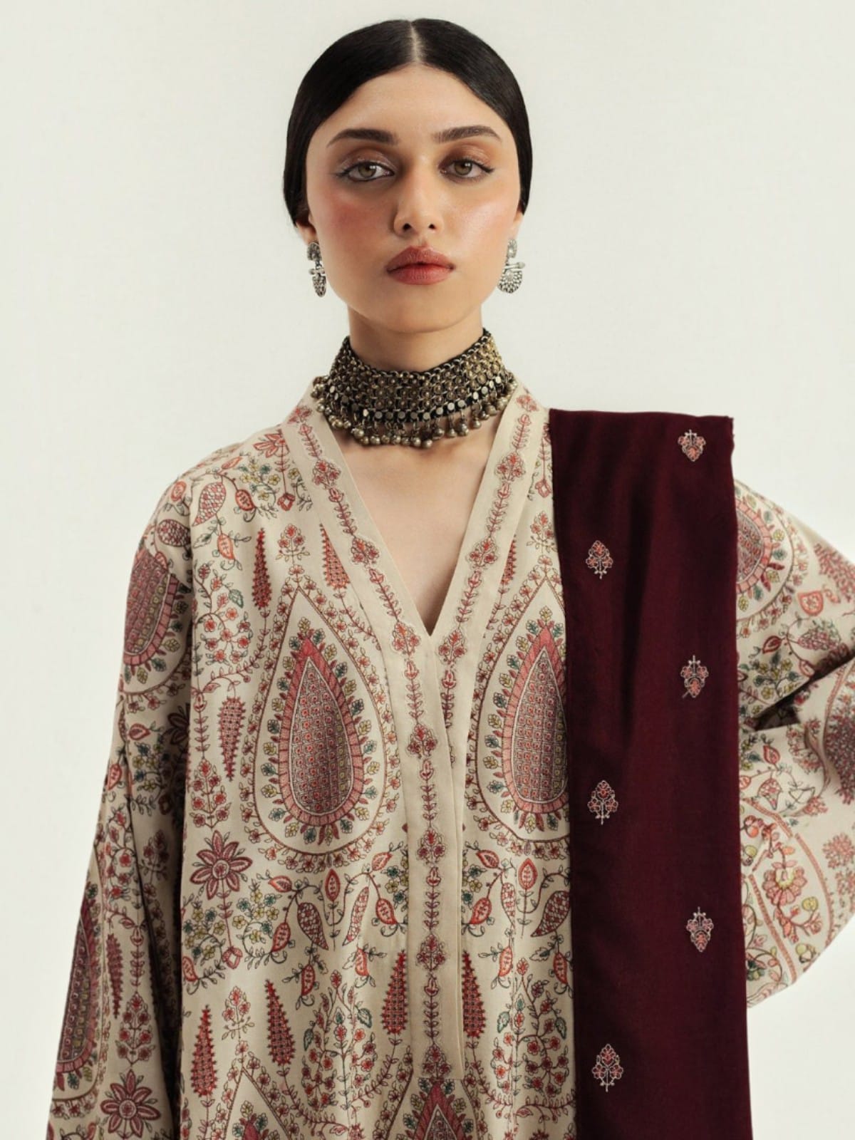 3 Piece Unstitched Embroidered Dhanak Suit ZS 3020