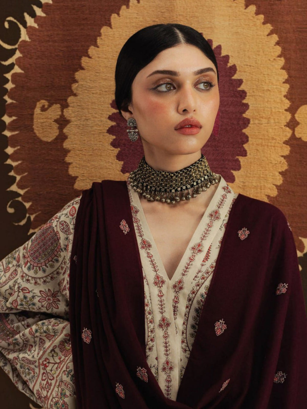 3 Piece Unstitched Embroidered Dhanak Suit ZS 3020
