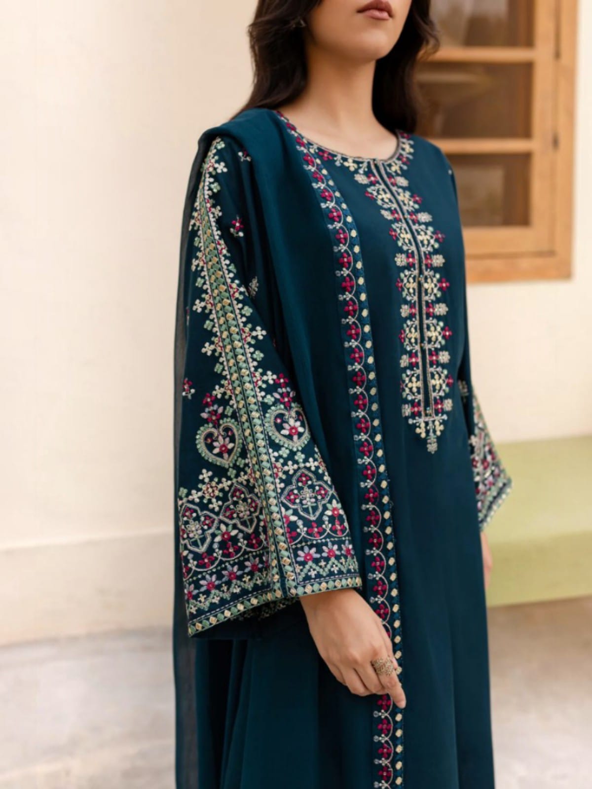 3 Piece Unstitched Embroidered Dhanak Suit LM-585