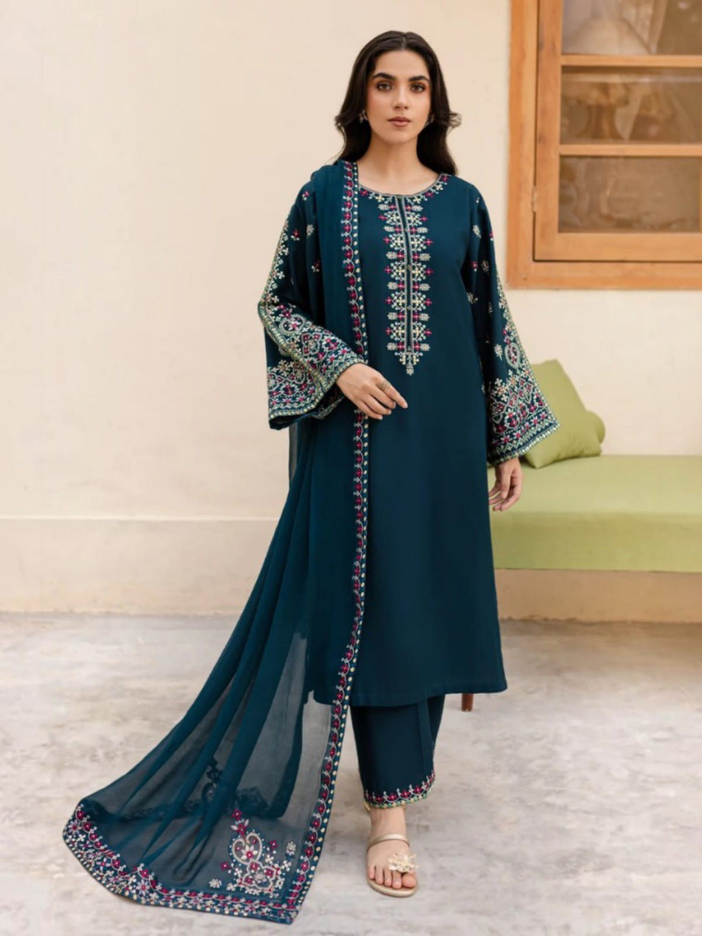 3 Piece Unstitched Embroidered Dhanak Suit LM-585