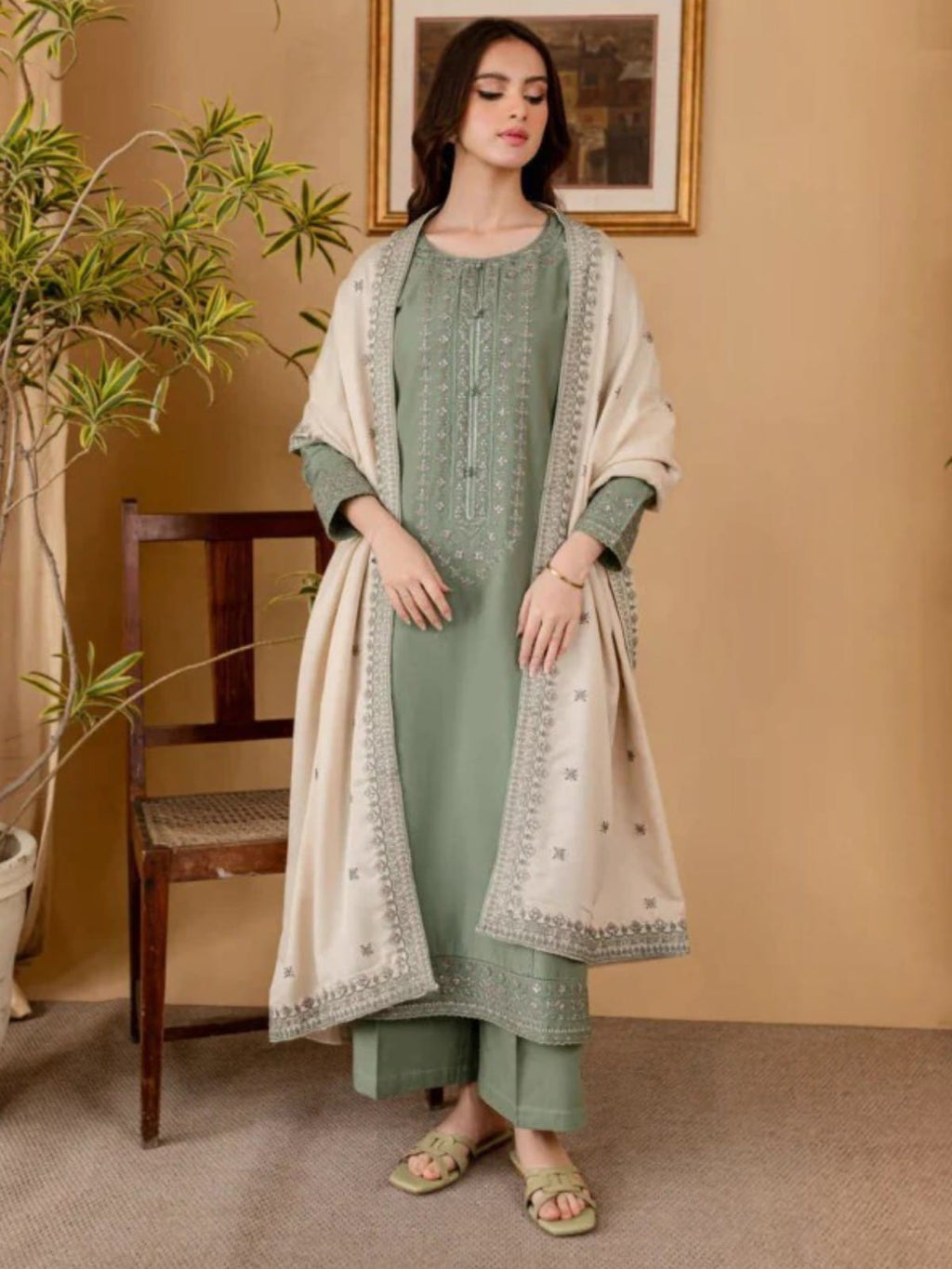 3 Piece Unstitched Embroidered Dhanak Suit RP-600
