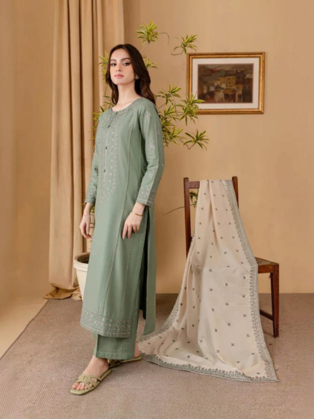 3 Piece Unstitched Embroidered Dhanak Suit RP-600