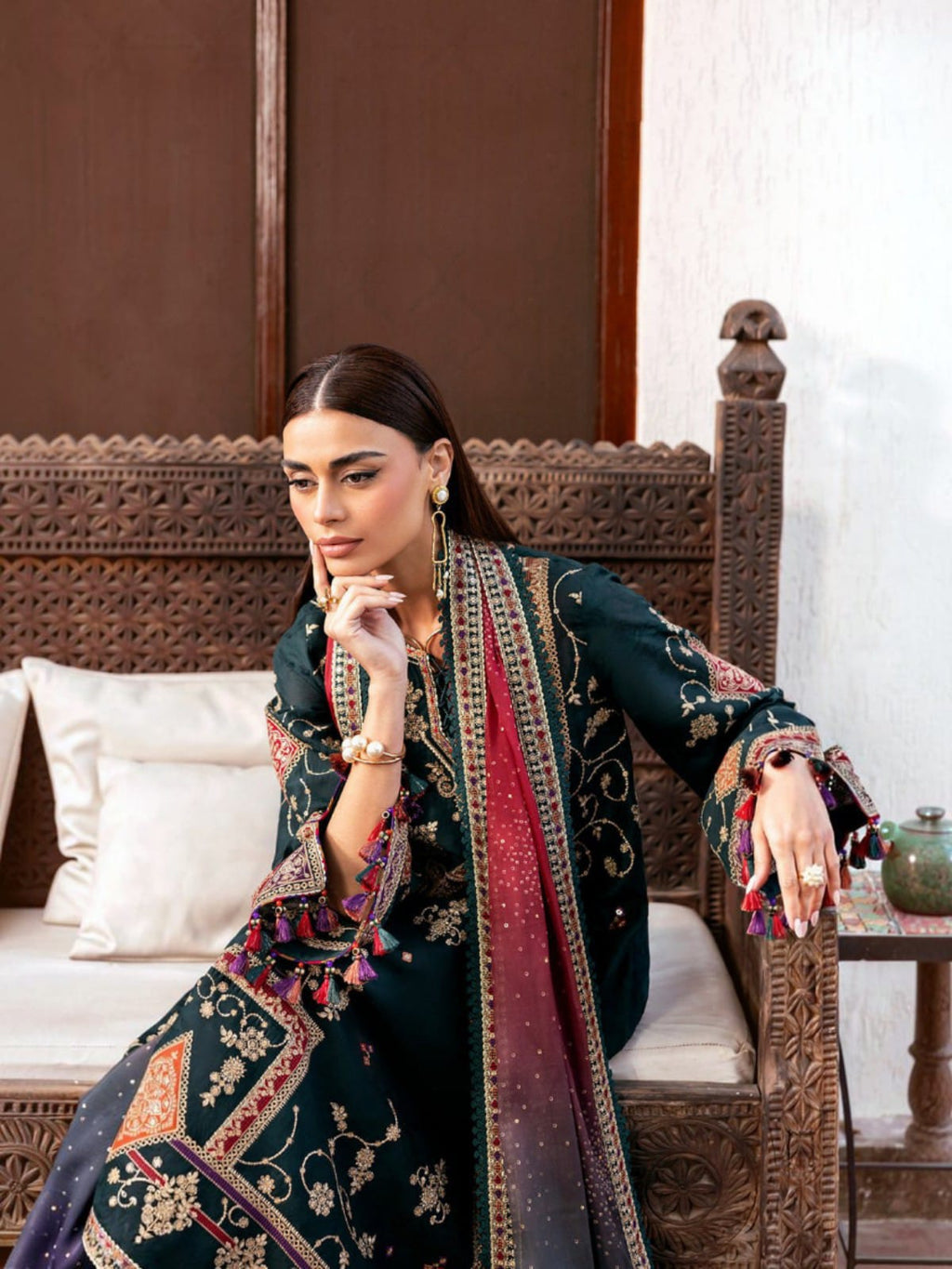 3 Piece Unstitched Embroidered Dhanak Suit JZ-3055