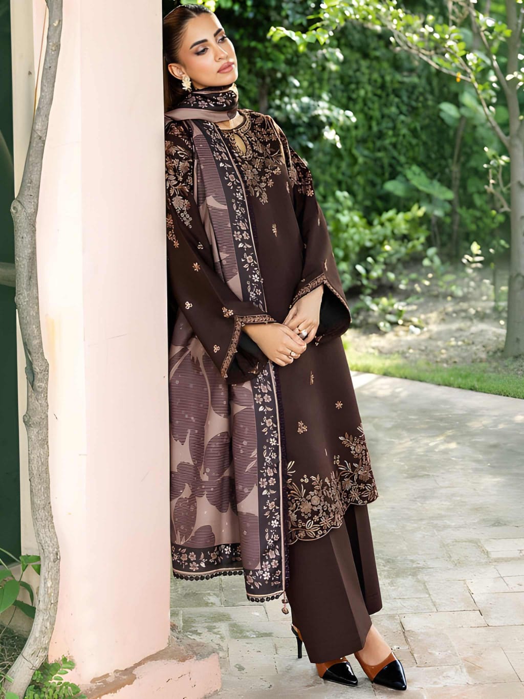 3 Piece Unstitched Embroidered Dhanak Suit BQ-140