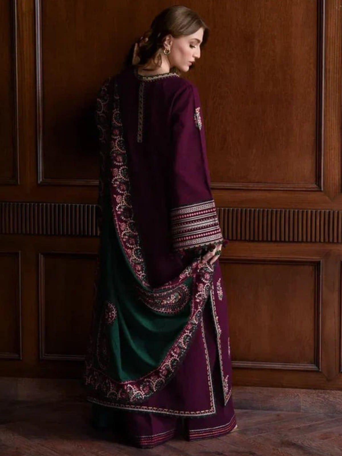 3 Piece Unstitched Embroidered Dhanak Suit BT 2900