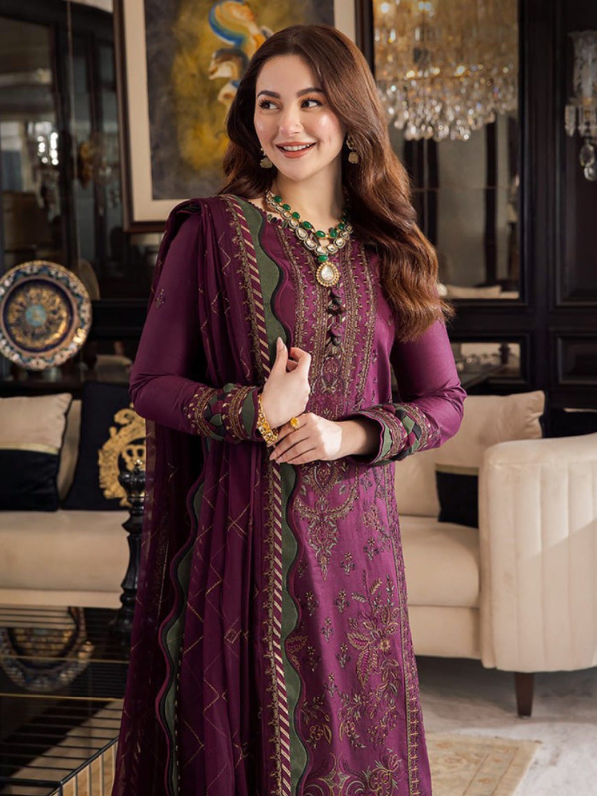 3 Piece Unstitched Embroidered Dhanak Suit AJ-2885