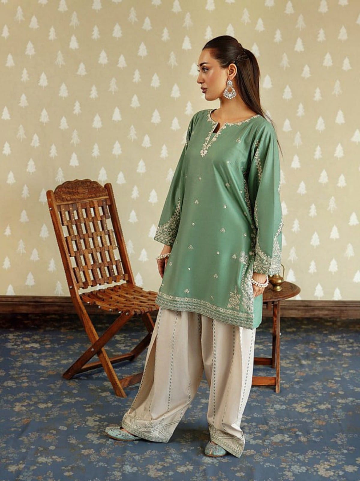 2 Piece Stitched Embroidered Dhanak Fabric MB-54